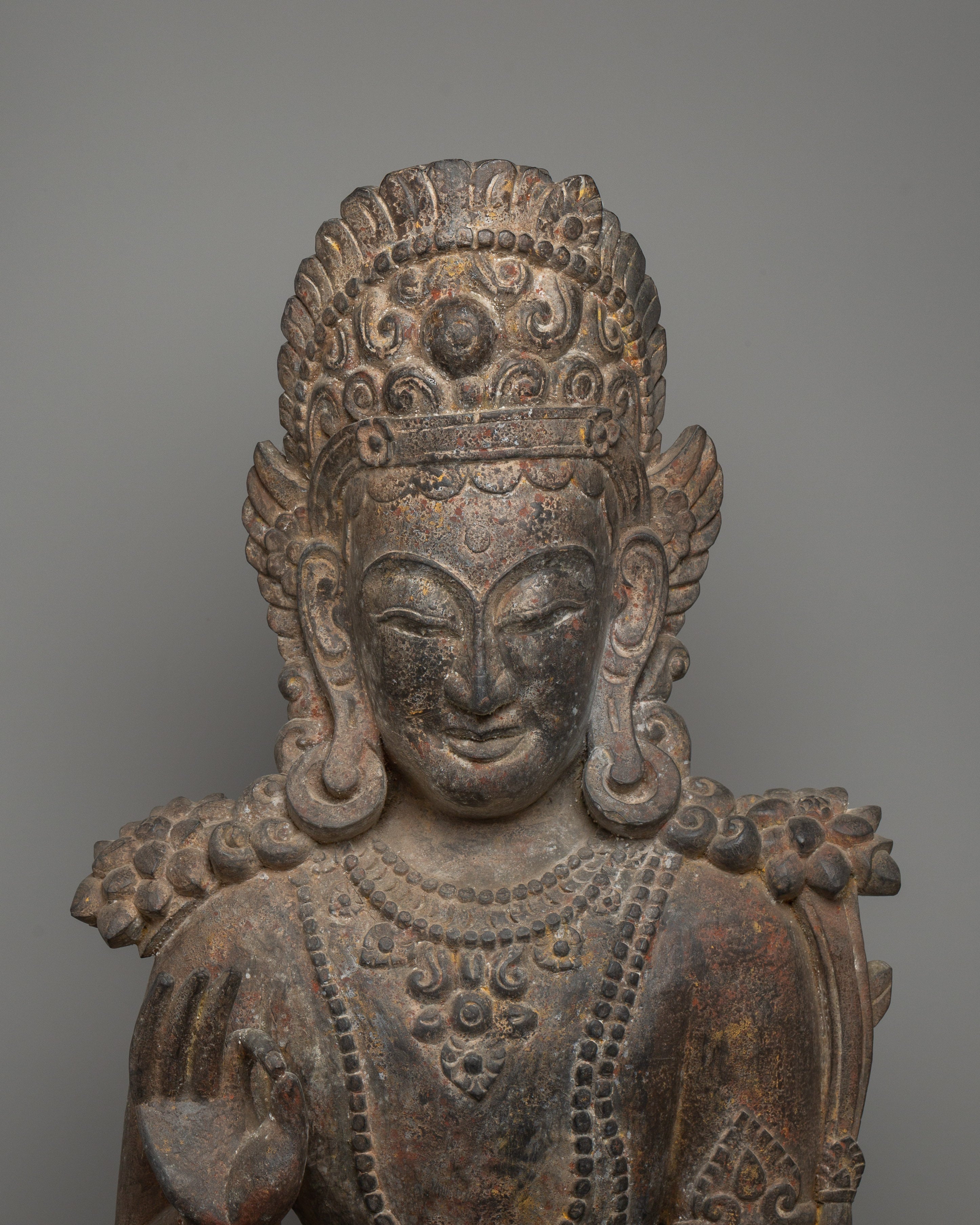 Handcarved Wooden Lokeshwor Statue | Divine Buddhist Protector