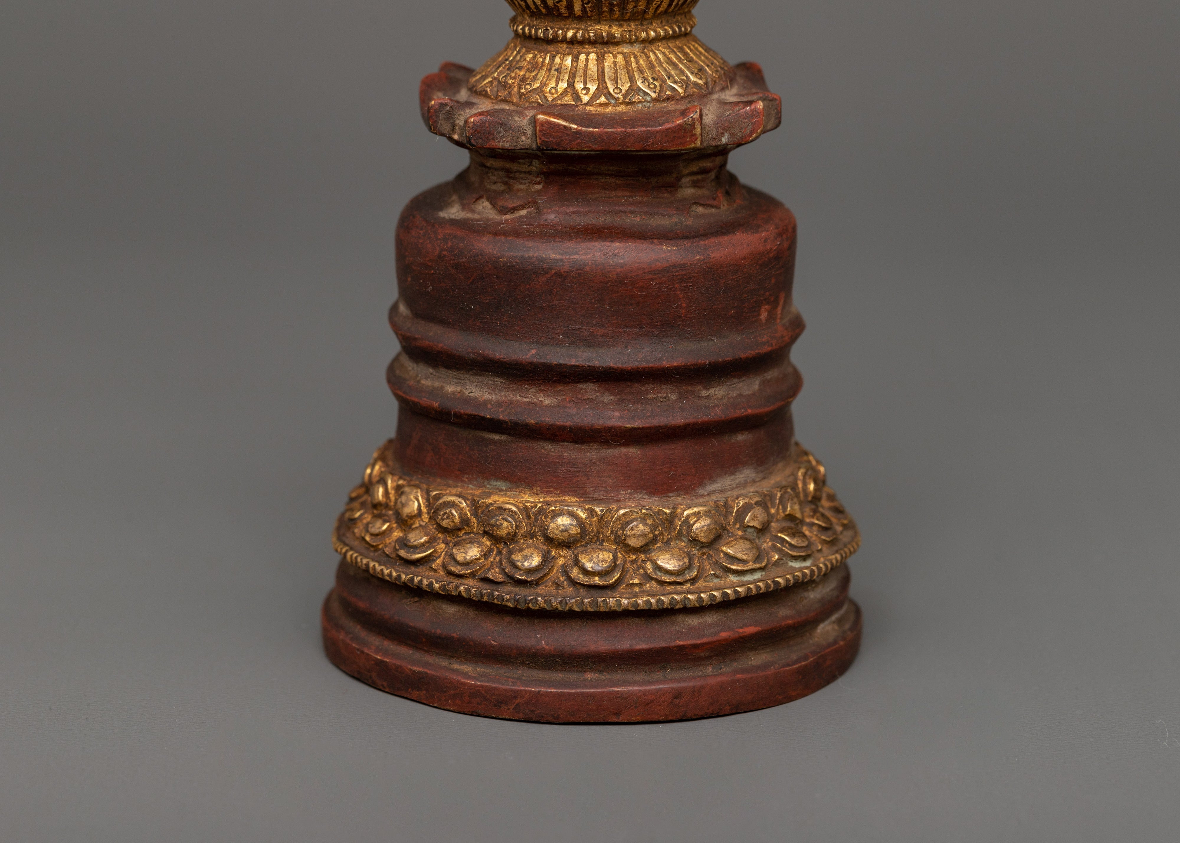 Oxidized Copper Stupa with Gold Plating | Antique Finish Buddhist Sacred Symbol