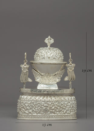 Tibetan Silver Ritual Kapala | Sacred Tibetan Buddhist Artifact for Rituals