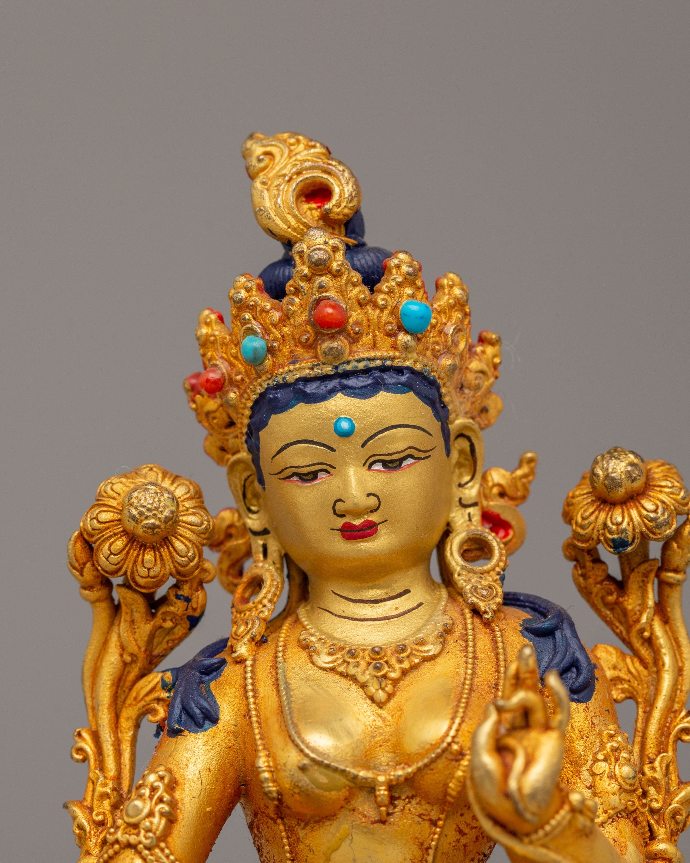 Spiritual Divine Green Tara Statue | Copper Body with 24K Gold Plating
