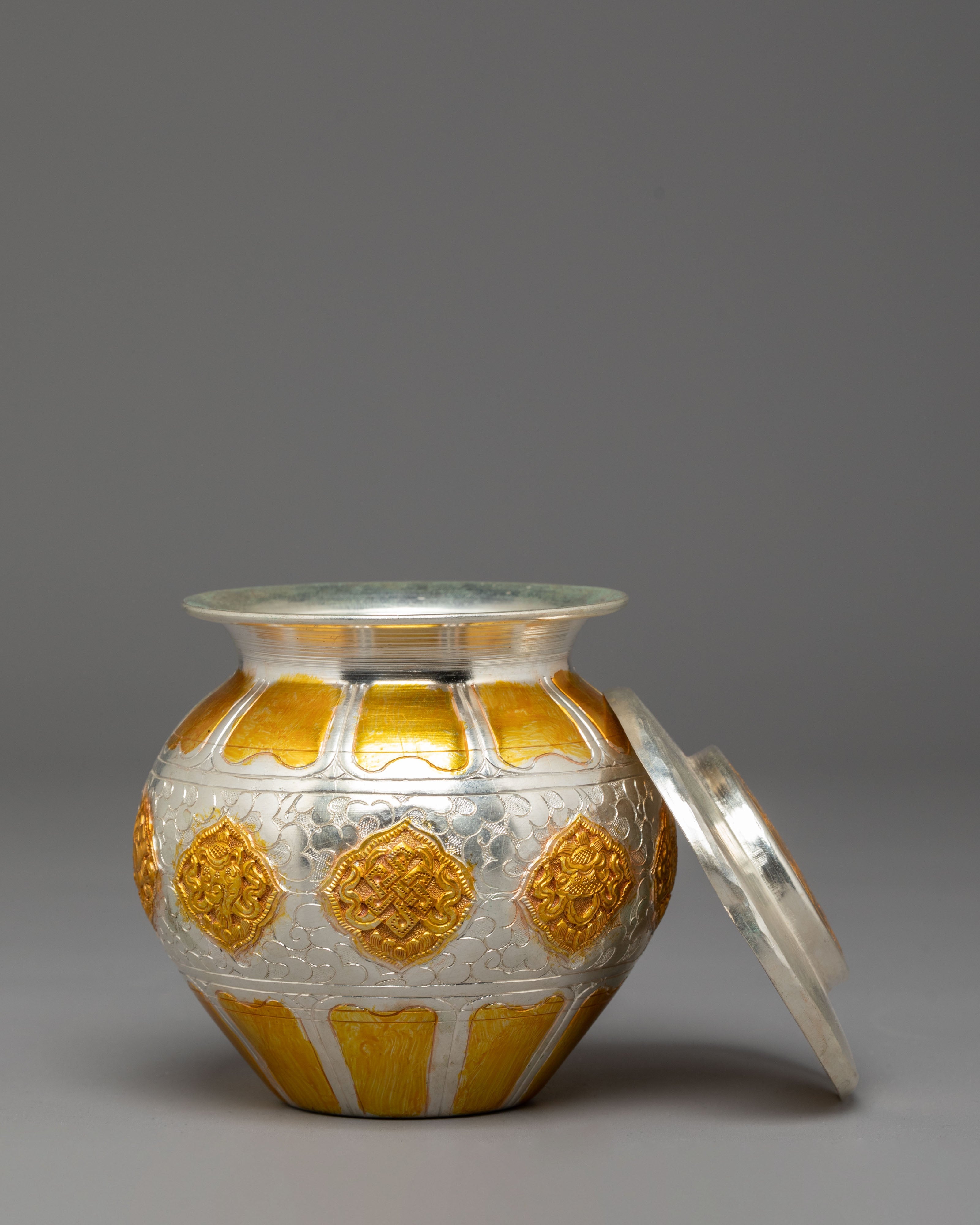 Gold Plated Rice Pot for Offering | Copper and Silver Plated Ritual Item for Altar