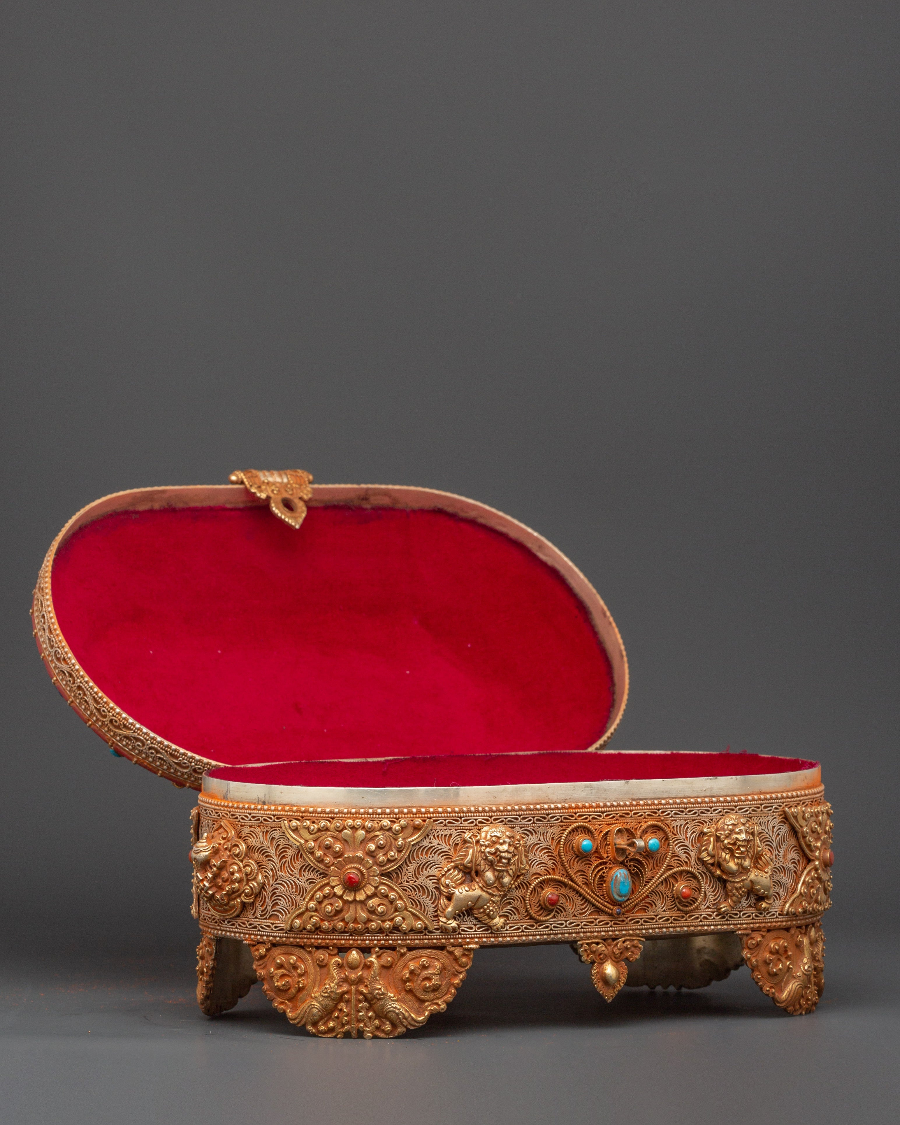 Gold-Plated Tibetan Treasure Box |  Buddhist Altars and Sacred Himalayan Artwork
