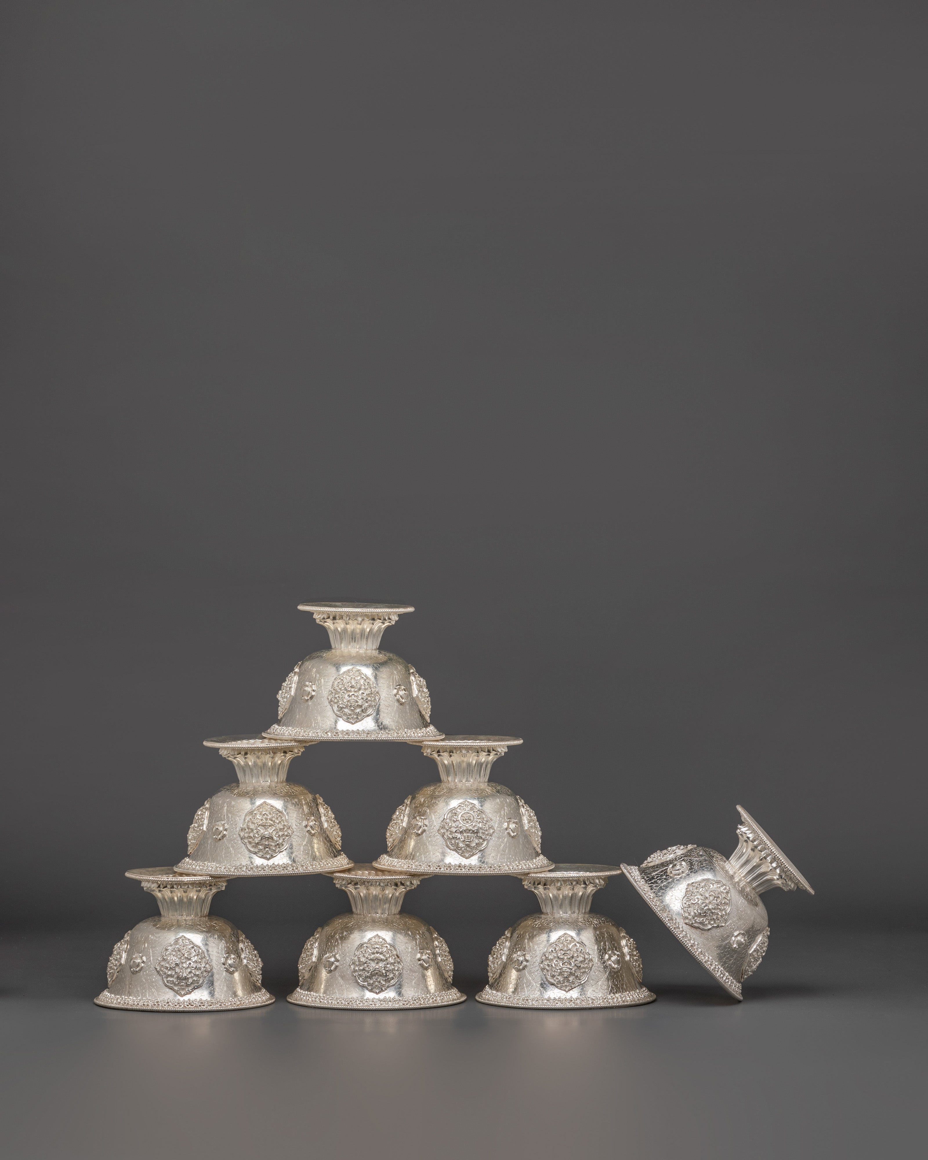 Pure Silver Offering Bowl Set | Buddhist Offering Vessels