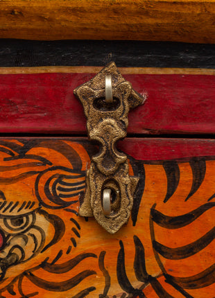 Hand-Painted Wooden Tiger Box | Tibetan Spiritual Storage Chest