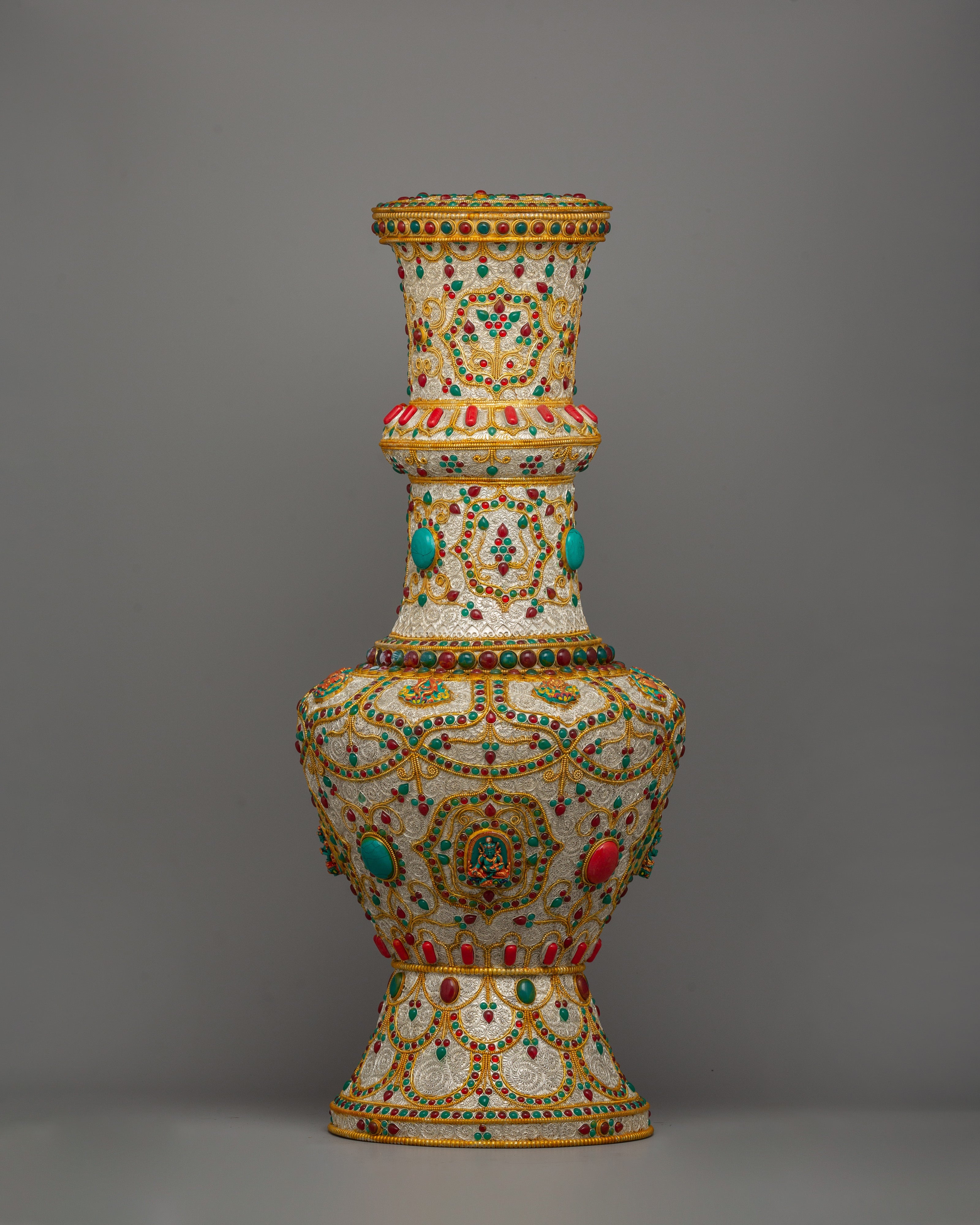 Handcrafted Silver-Plated Flower Vase for Decor | Tibetan Artwork