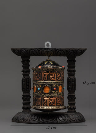 Sacred Tibetan Spinning Mantra Wheel | Copper, Coral, and Turquoise Stones