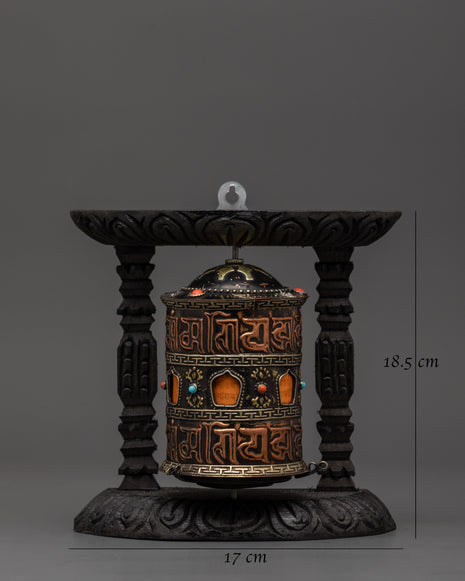 Sacred Tibetan Spinning Mantra Wheel | Copper, Coral, and Turquoise Stones