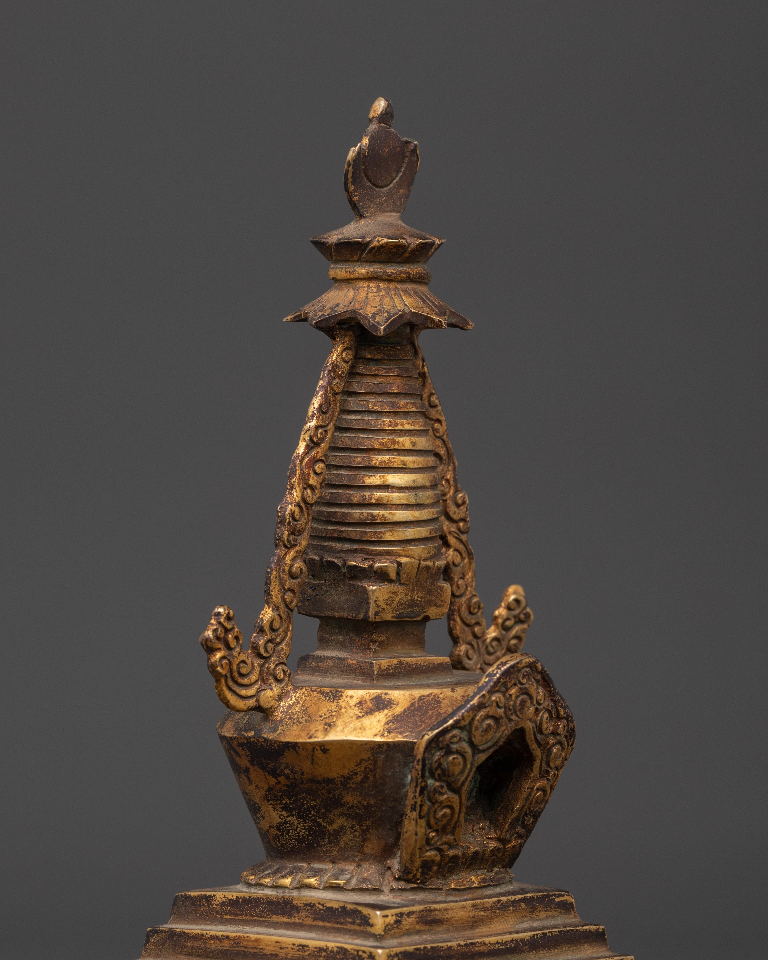 Gold Plated Himalayan Stupa |  Copper Body with Coral Stones