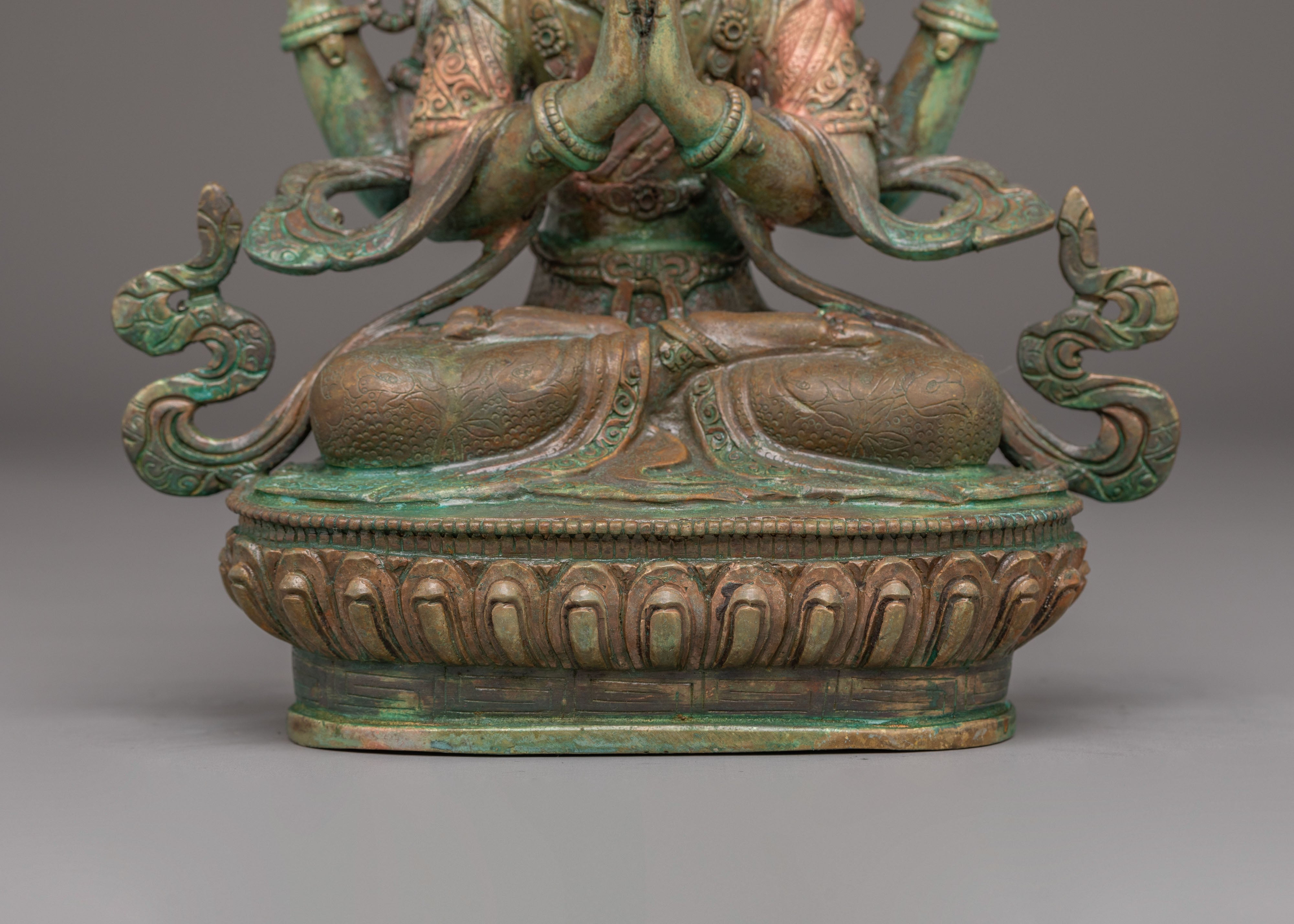 Oxidized Copper Statue of Chenrezig | The Compassionate Bodhisattva