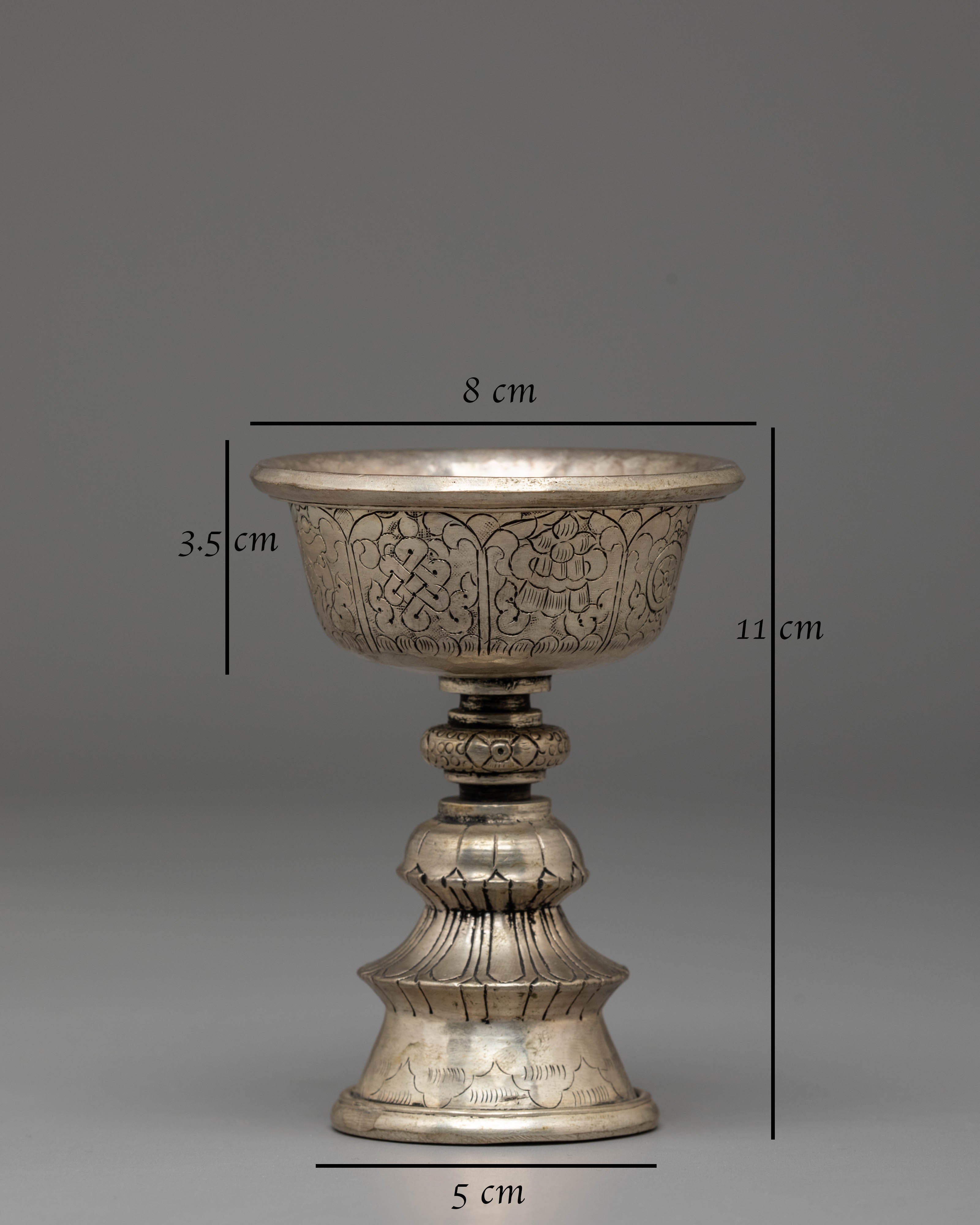 Handmade Buddhist Dharma Offering Lamp | Silver Plated Copper Ritual Light