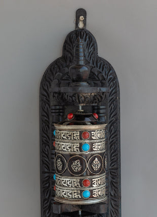 Wall-Mounted Tibetan Prayer Wheel  | Buddhist Spiritual Artifact
