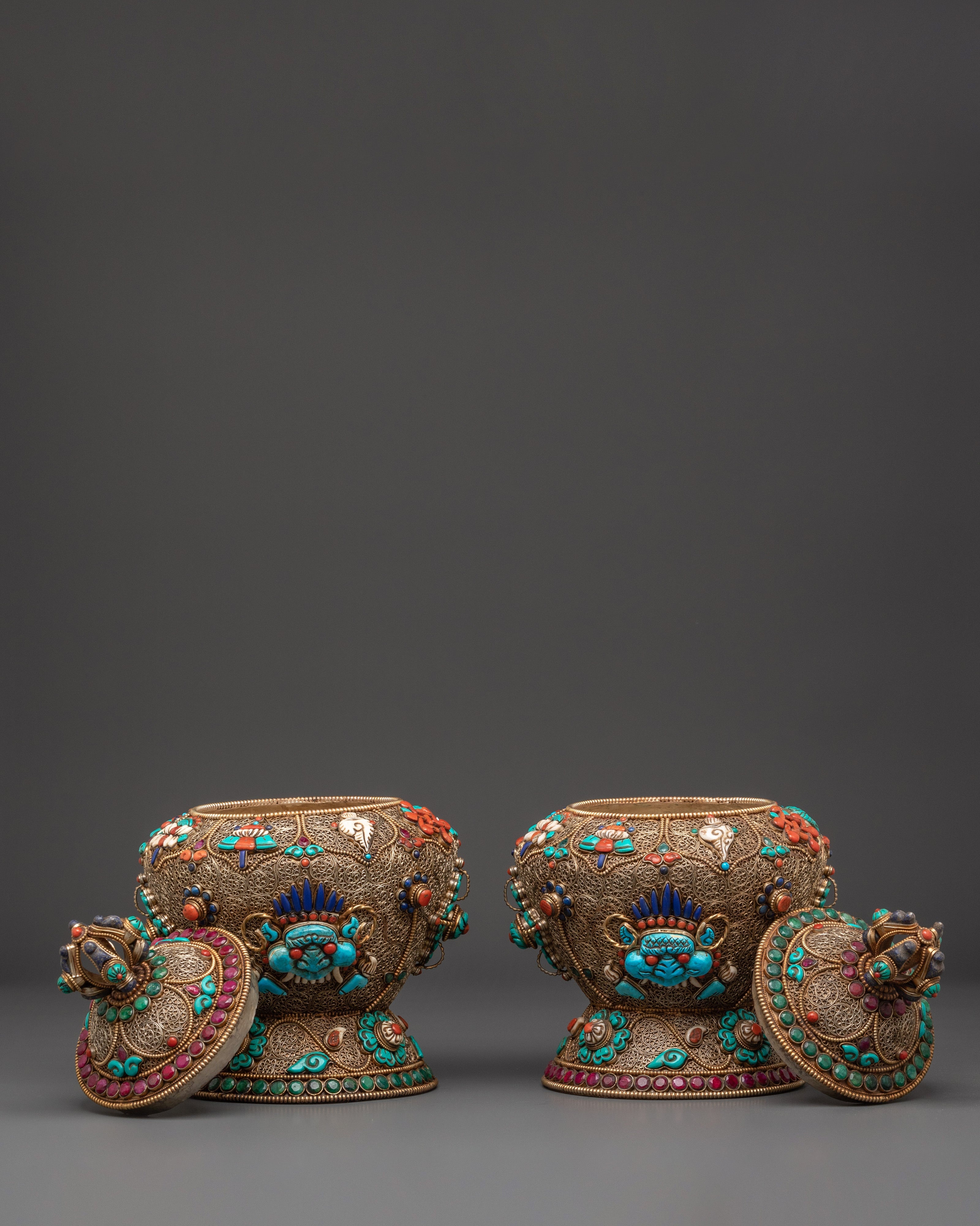 Tibetan Ceremonial Item Dhupur Rice Pot Set | Handcrafted Copper Ritual Offering