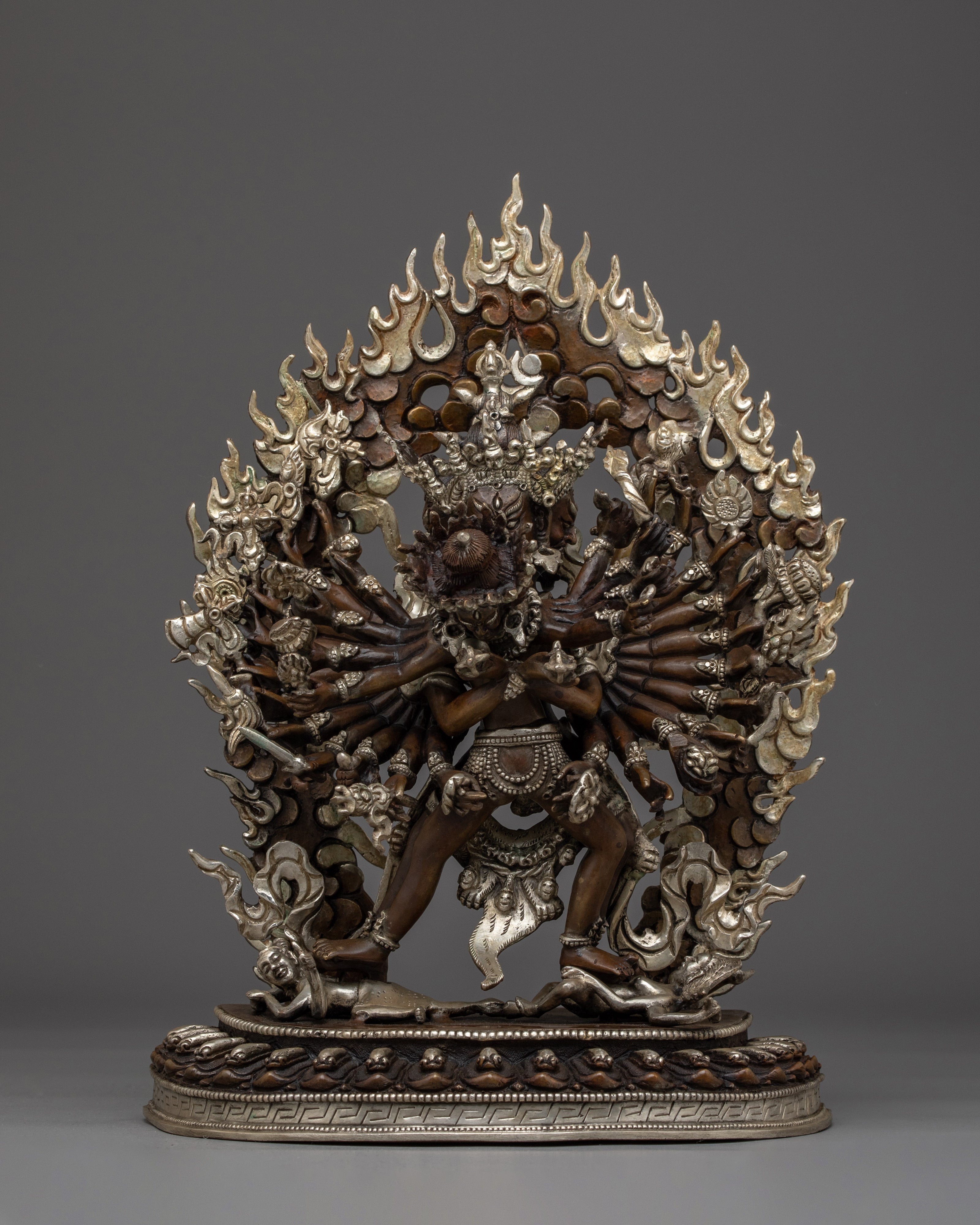 Silver-plated Kalachakra statue in oxidized copper 