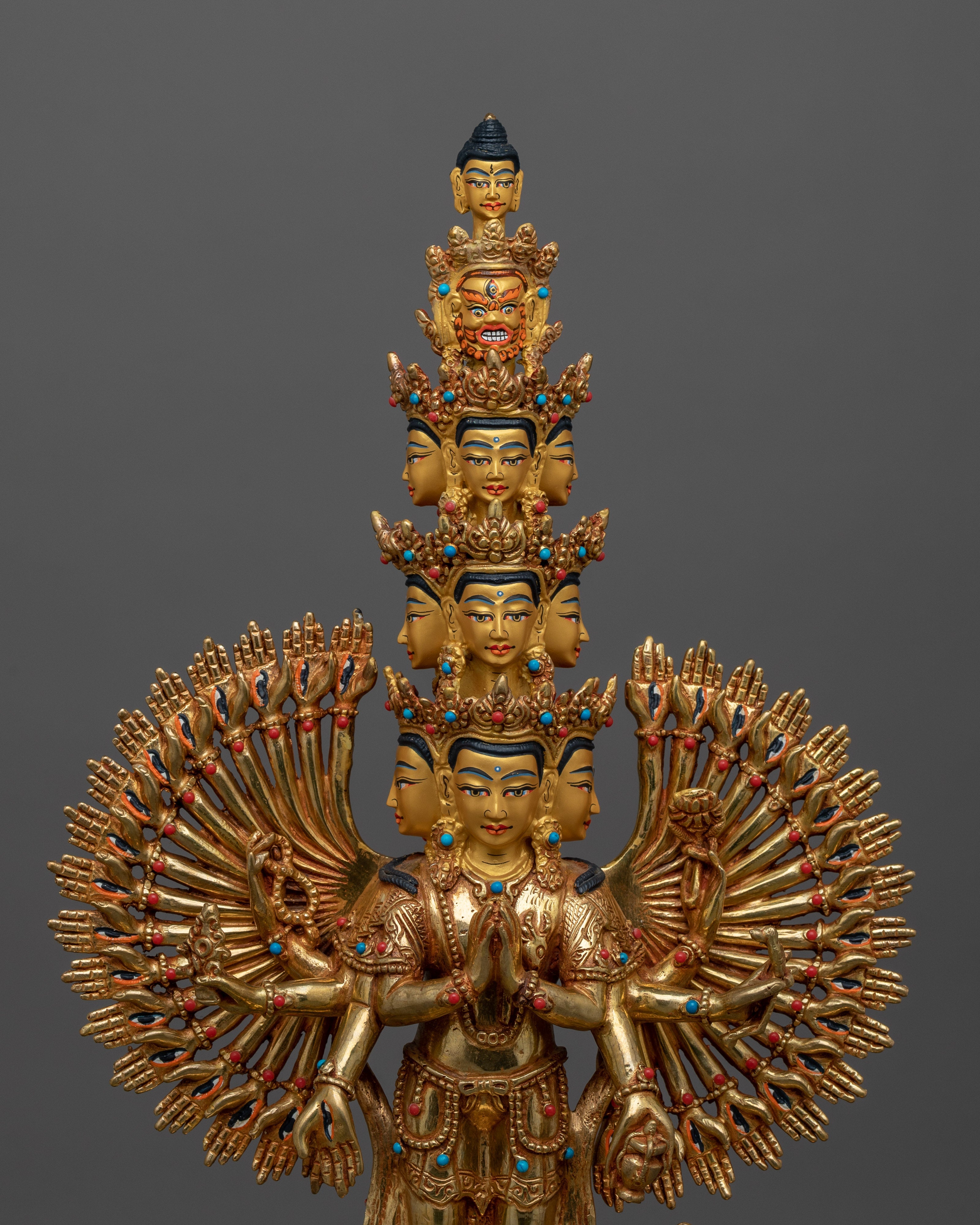 Handcrafted Sculpture of 1000 Armed Chenrezig | Traditional Artwork