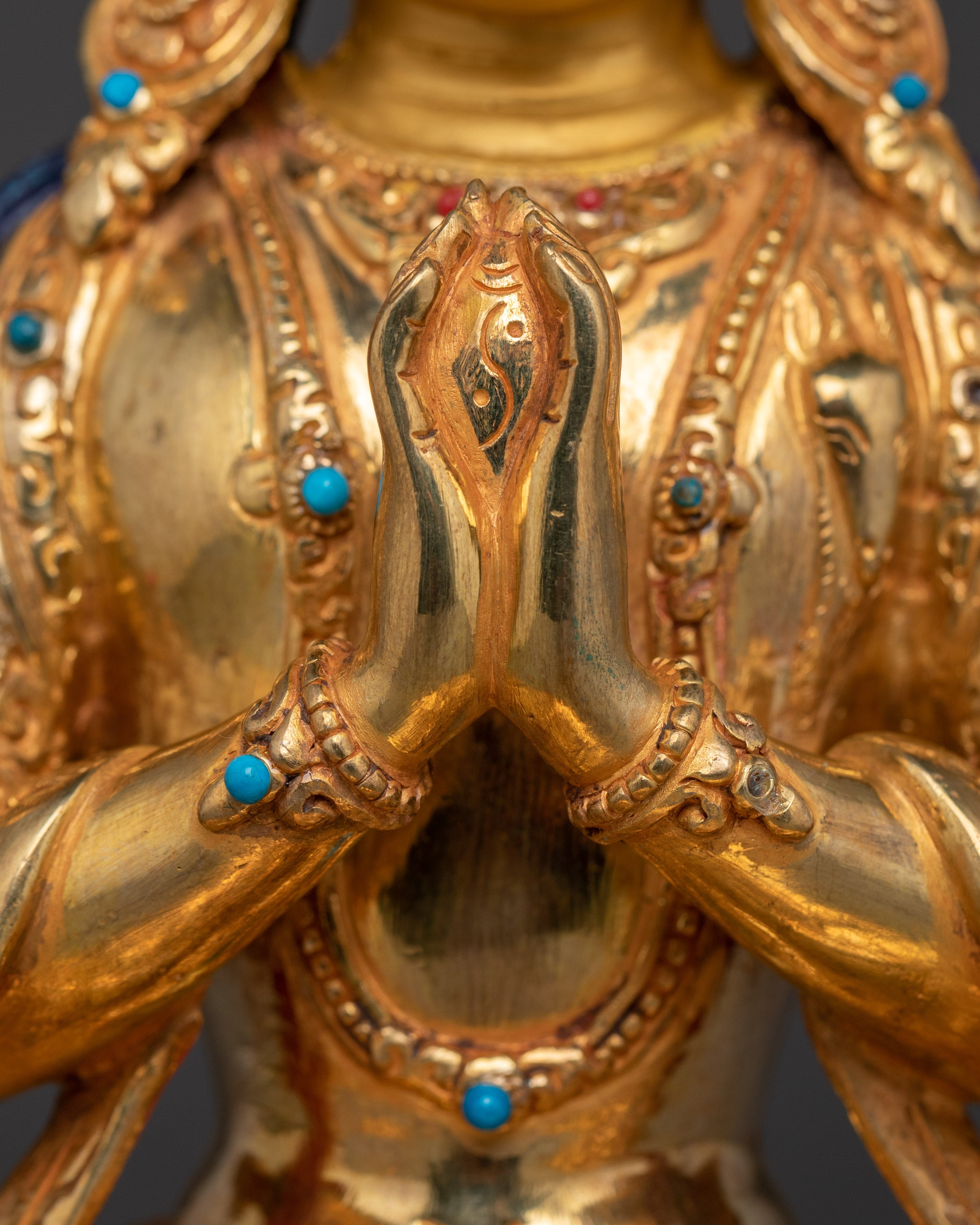 Compassion God Chenrezig Statue | Avalokiteshvara Golden Figurine