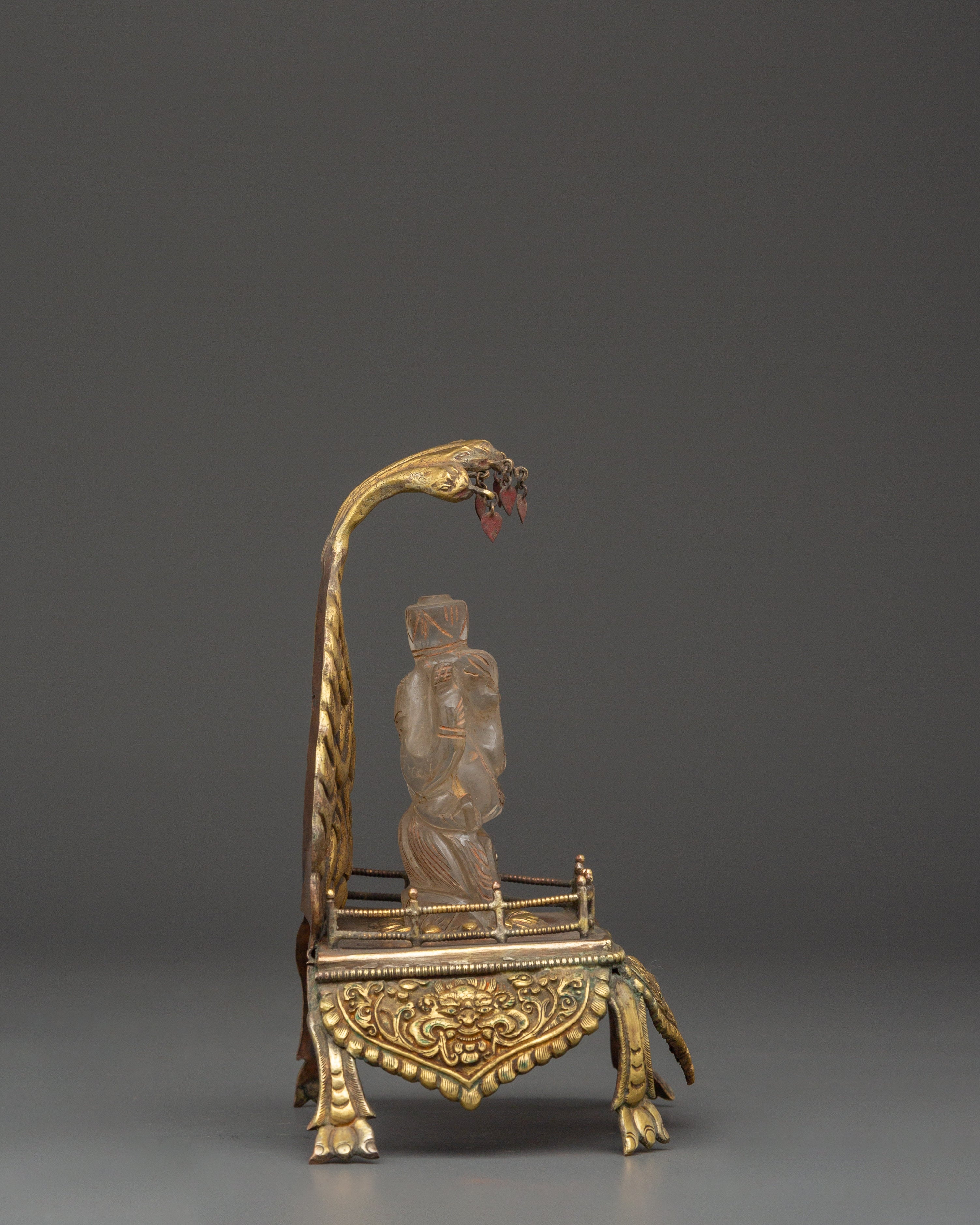 Handcrafted Crystal Ganesh Statue with Throne | Gold Plated Copper Base