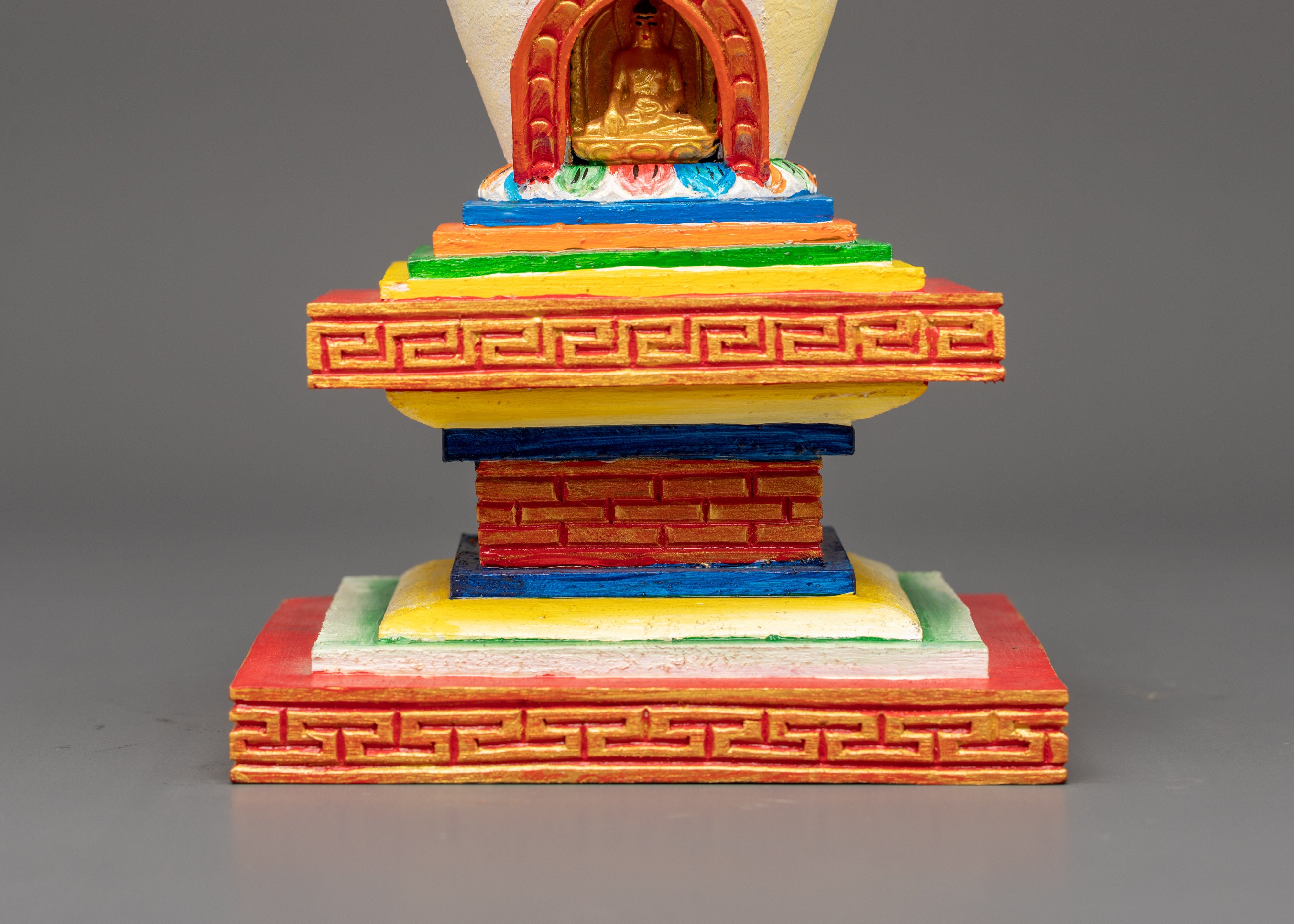 Hand-Painted Wooden Stupa | Tibetan Altar Symbol of Enlightenment