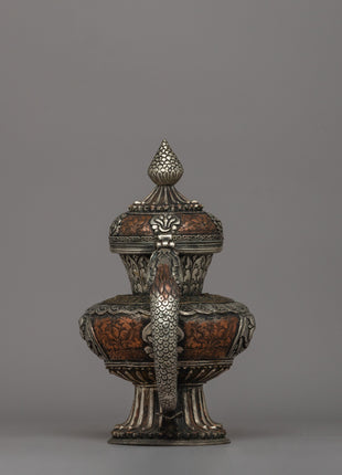 Religious Tibetan Tea Pot | A Sacred Silver-Plated Offering Vessel