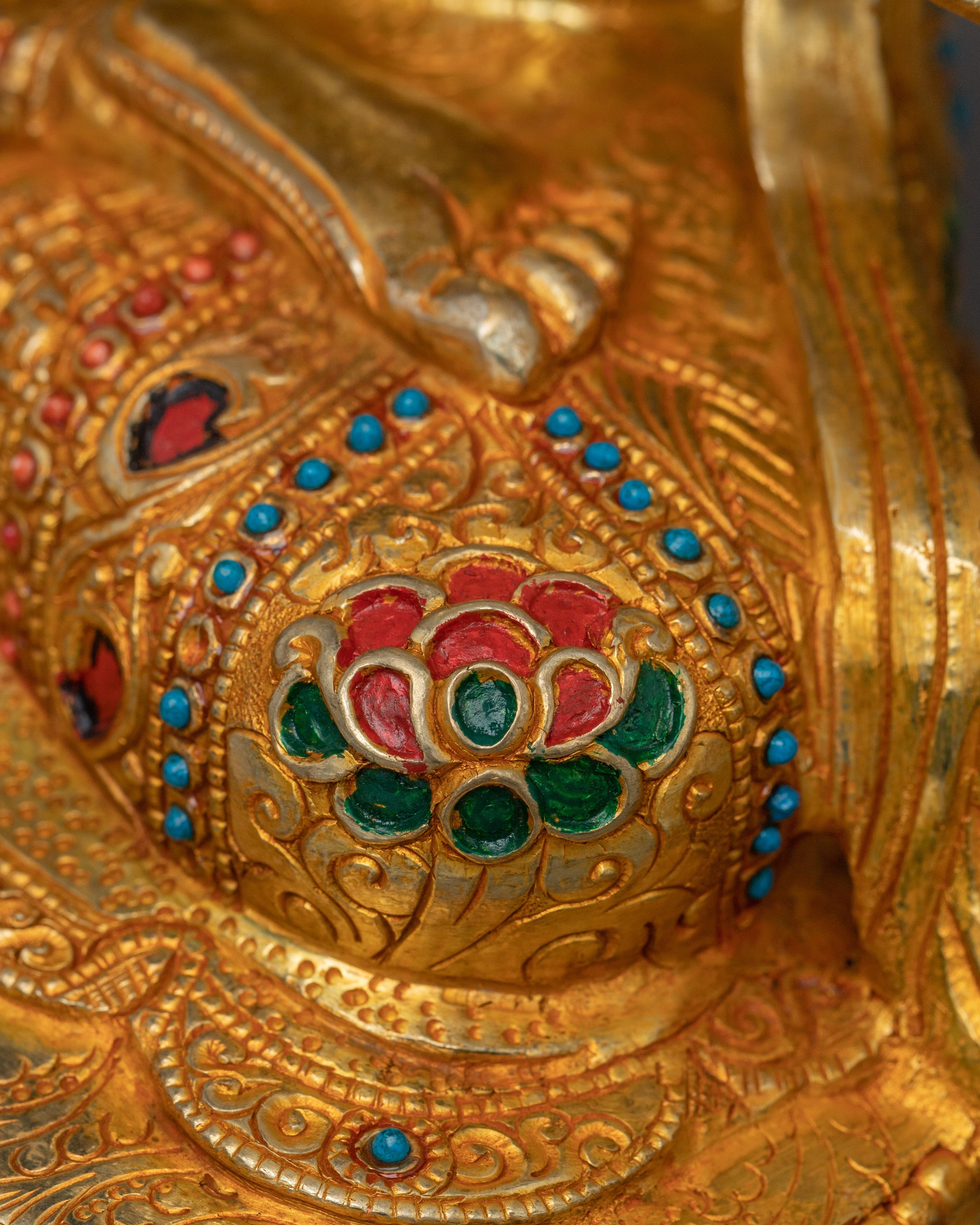 Handcrafted Chenrezig Copper Artwork with Gemstones Statue | Meditation & Spiritual Decor