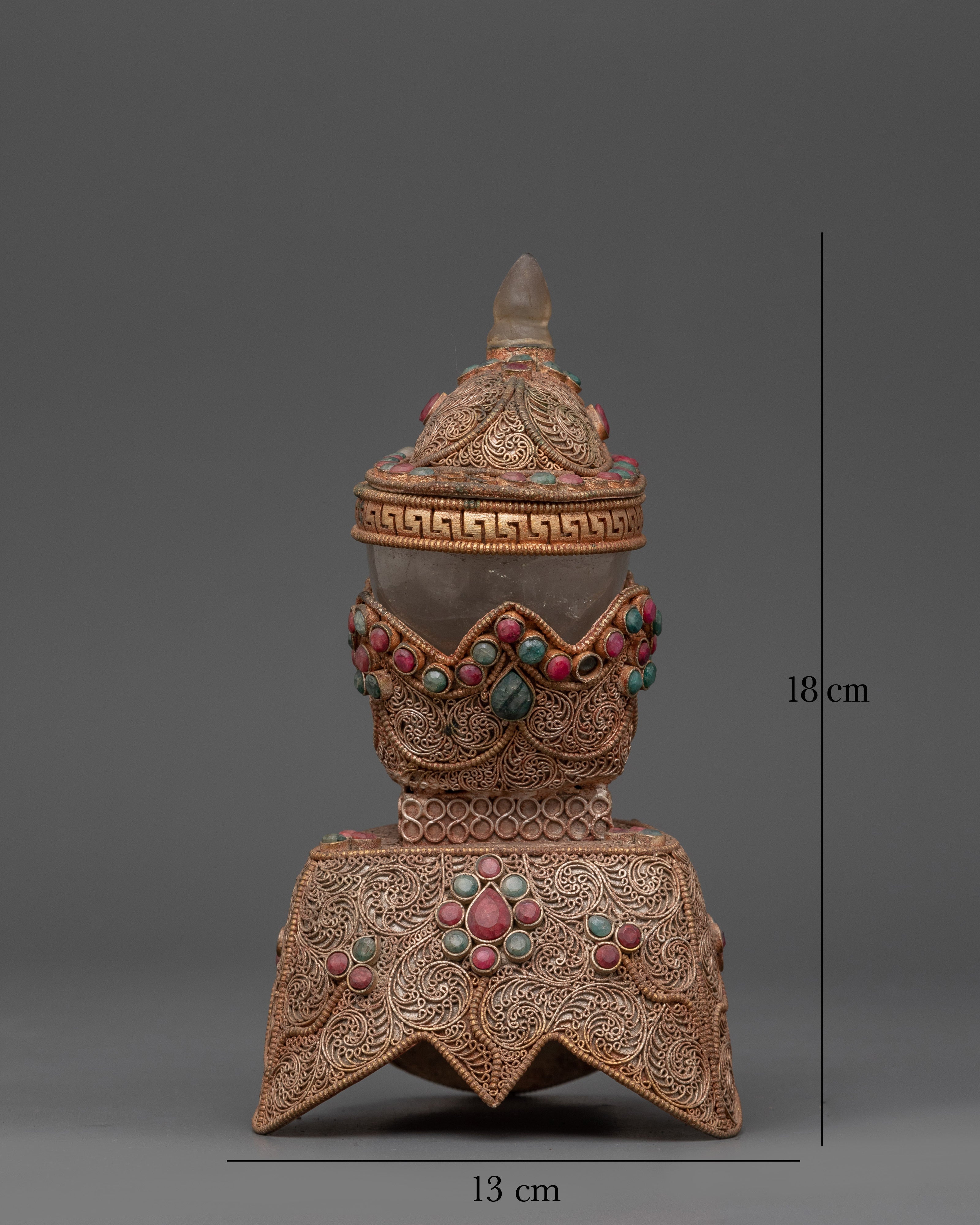 Buddhist Kapala Ritual Tool | Tantric Skull Cup with Coral and Turquoise Decorations