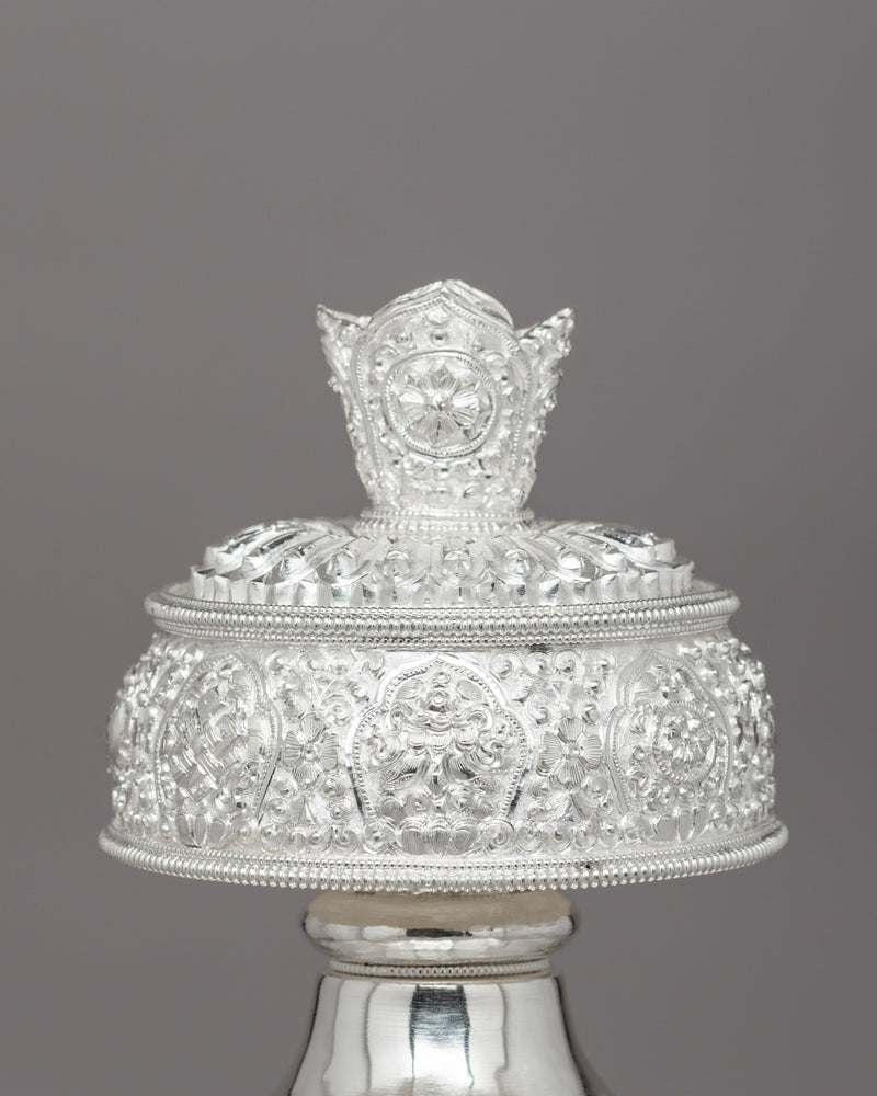 Exquisite Handcrafted Silver Bhumba Vase | Handcrafted Tibetan Artifact