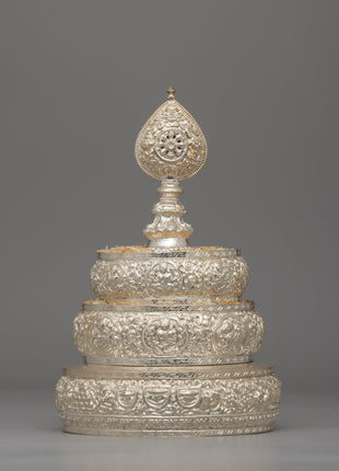 Buddhist Ritual Silver-Plated Mandala : Symbol of Spirituality and Craftsmanship | Buddhist Ritual Artifact
