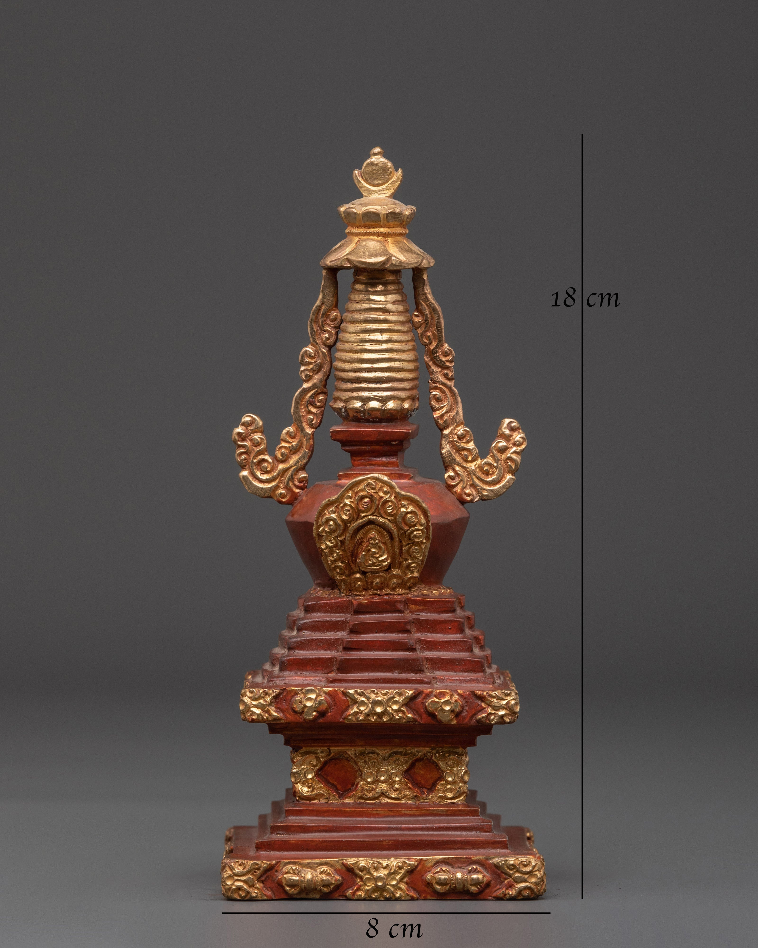 Gold-Plated Copper Stupa With Statue | Sacred Stupa for Shrine, Altar