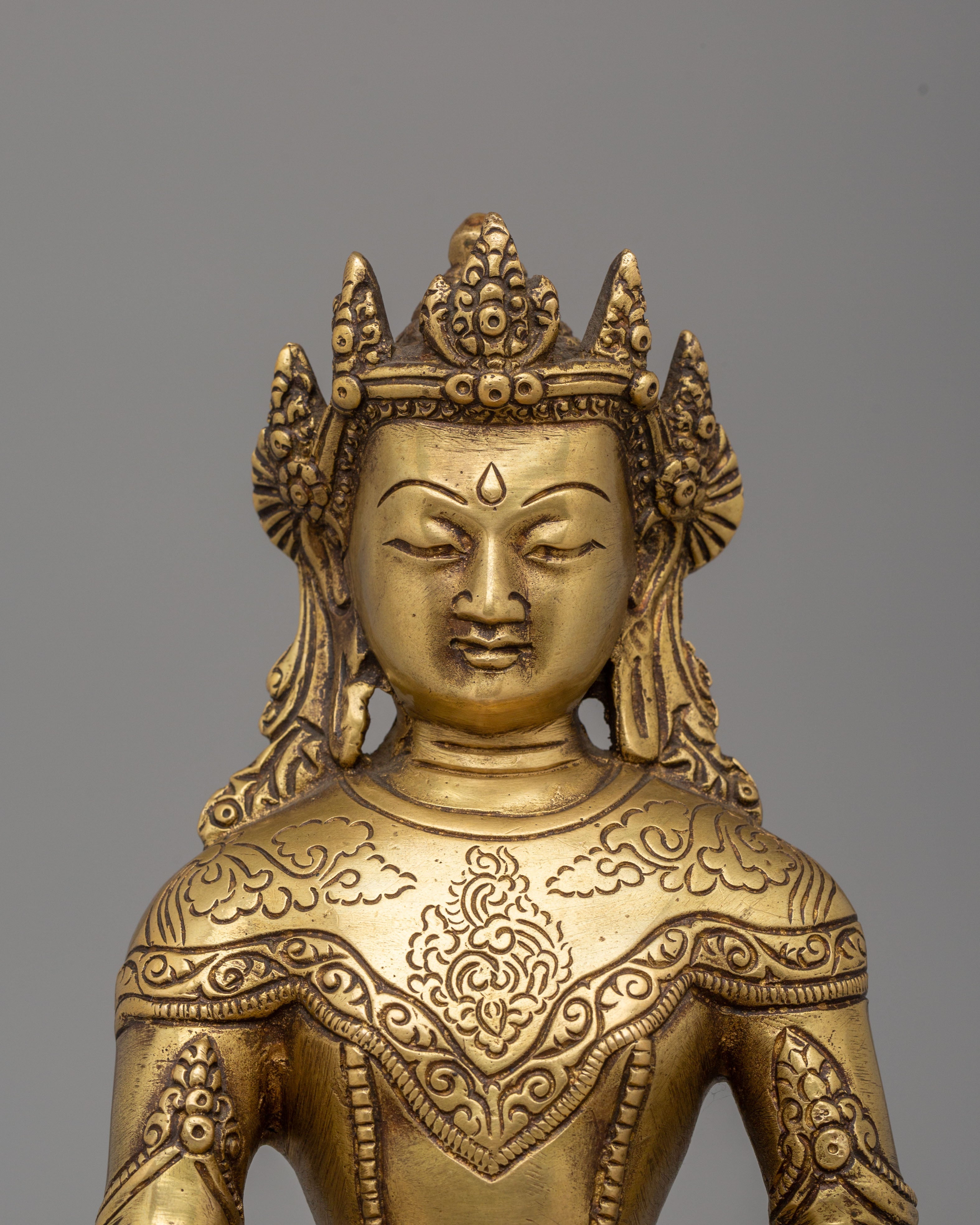 Tibetan Crowned Shakyamuni Buddha Statue | Himalayan Handmade Artwork