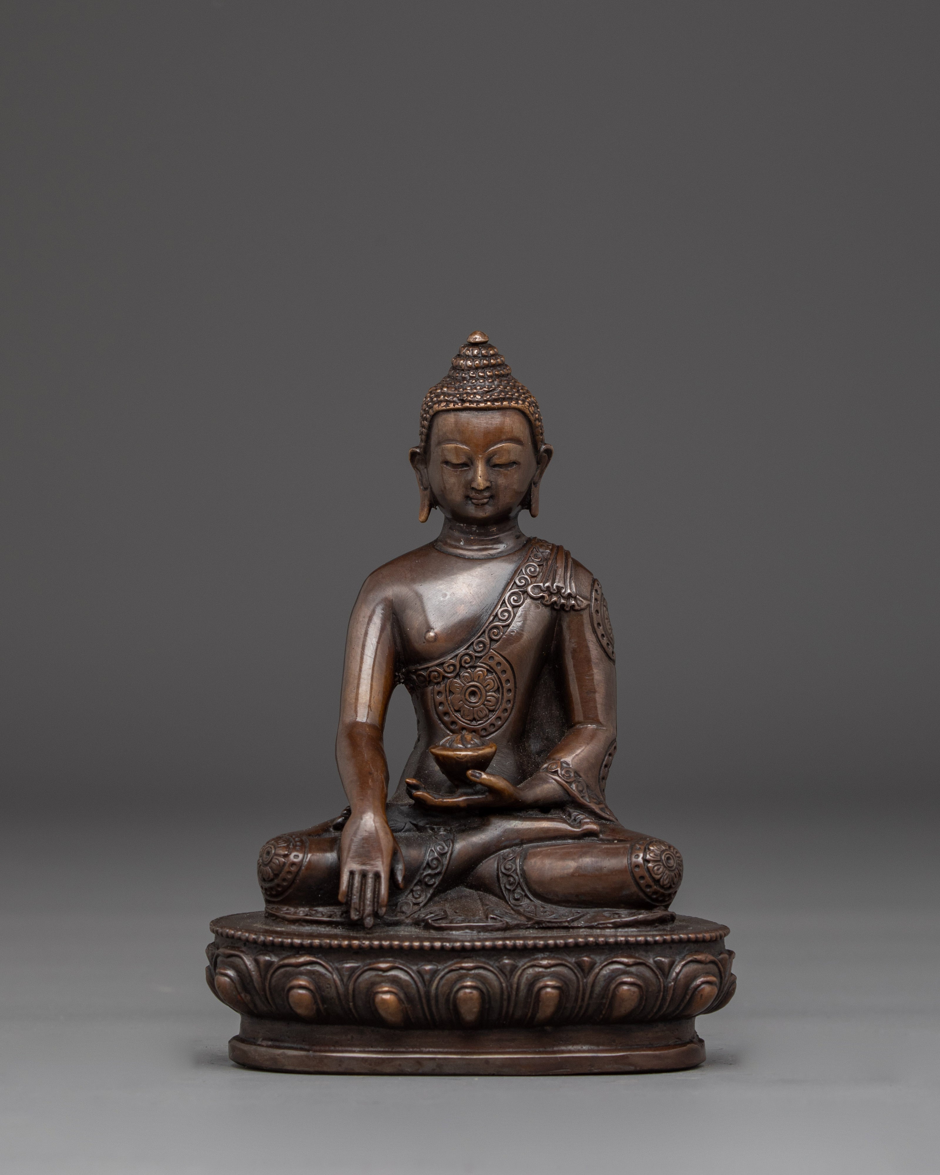 Historical Shakyamuni Buddha Oxidized Copper Statue 