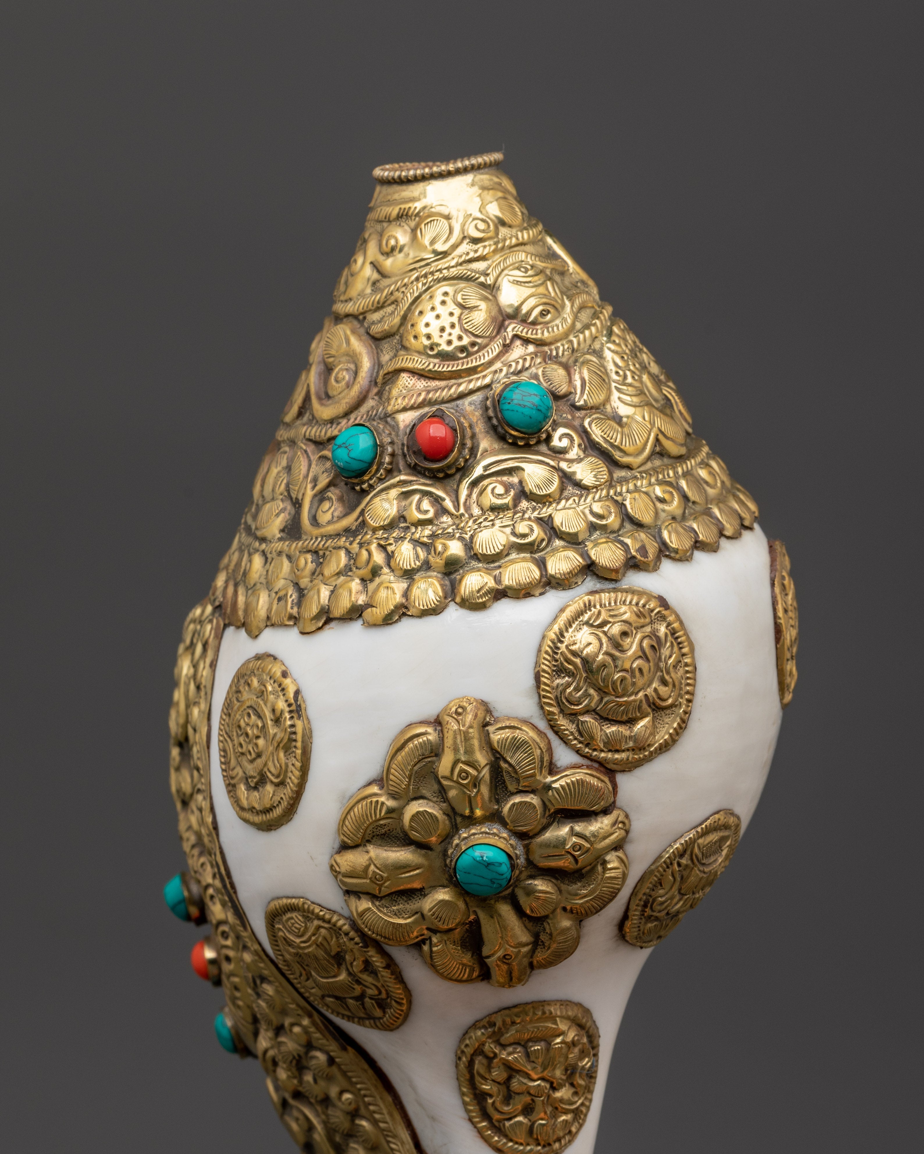 Tibetan Ritual Brass Conch Shell | Handcrafted Buddhist Sound Offering Shell