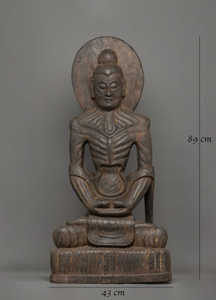 Fasting Buddha Wooden Statue | Traditional Himalayan Artwork