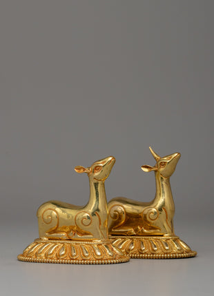 Dharma Wheel and Pair Of Deer | Traditional Buddhist Decor for Peaceful Spaces