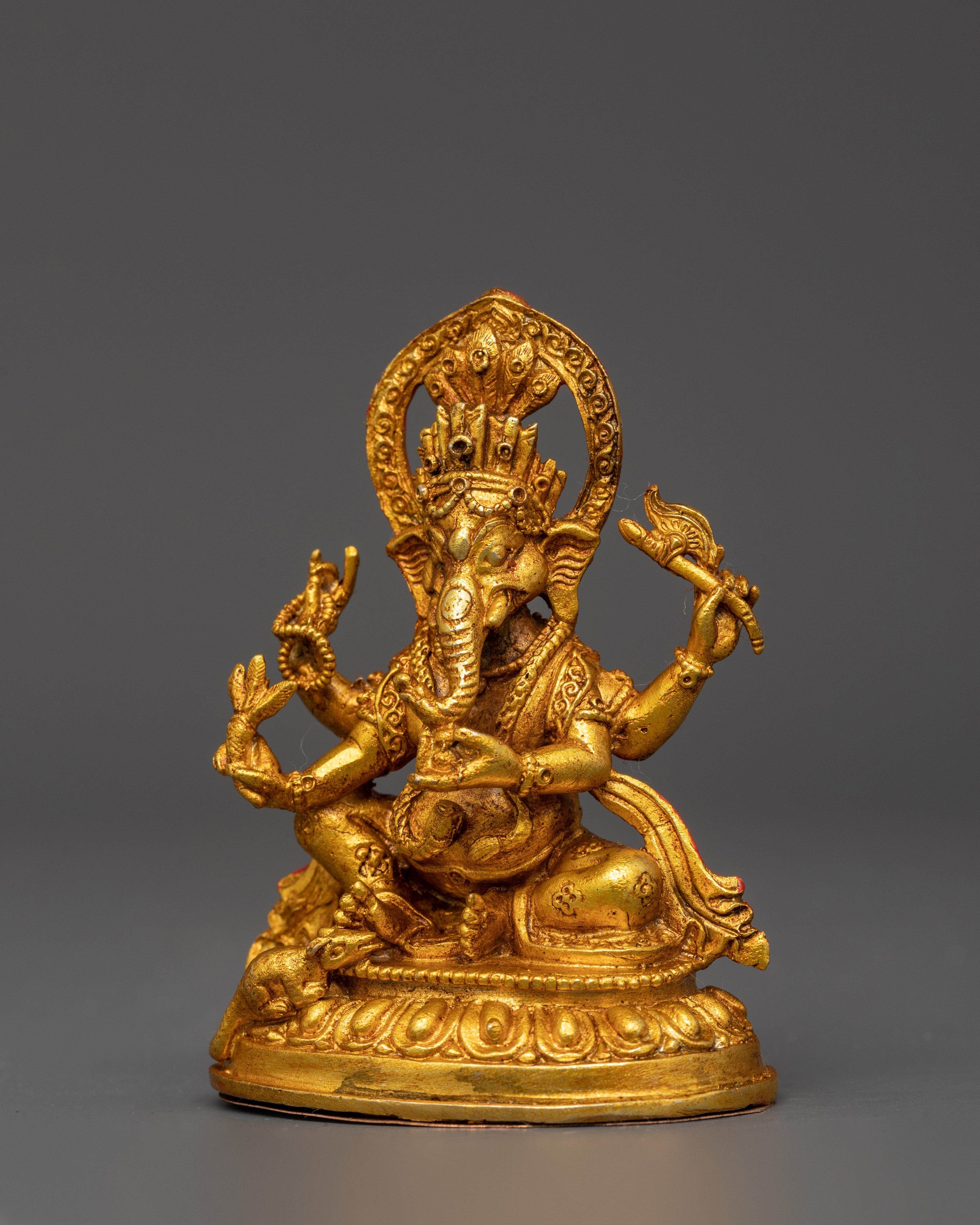 Four Armed Ganesh Statue | Gold Hindu Elephant Deity Sculpture