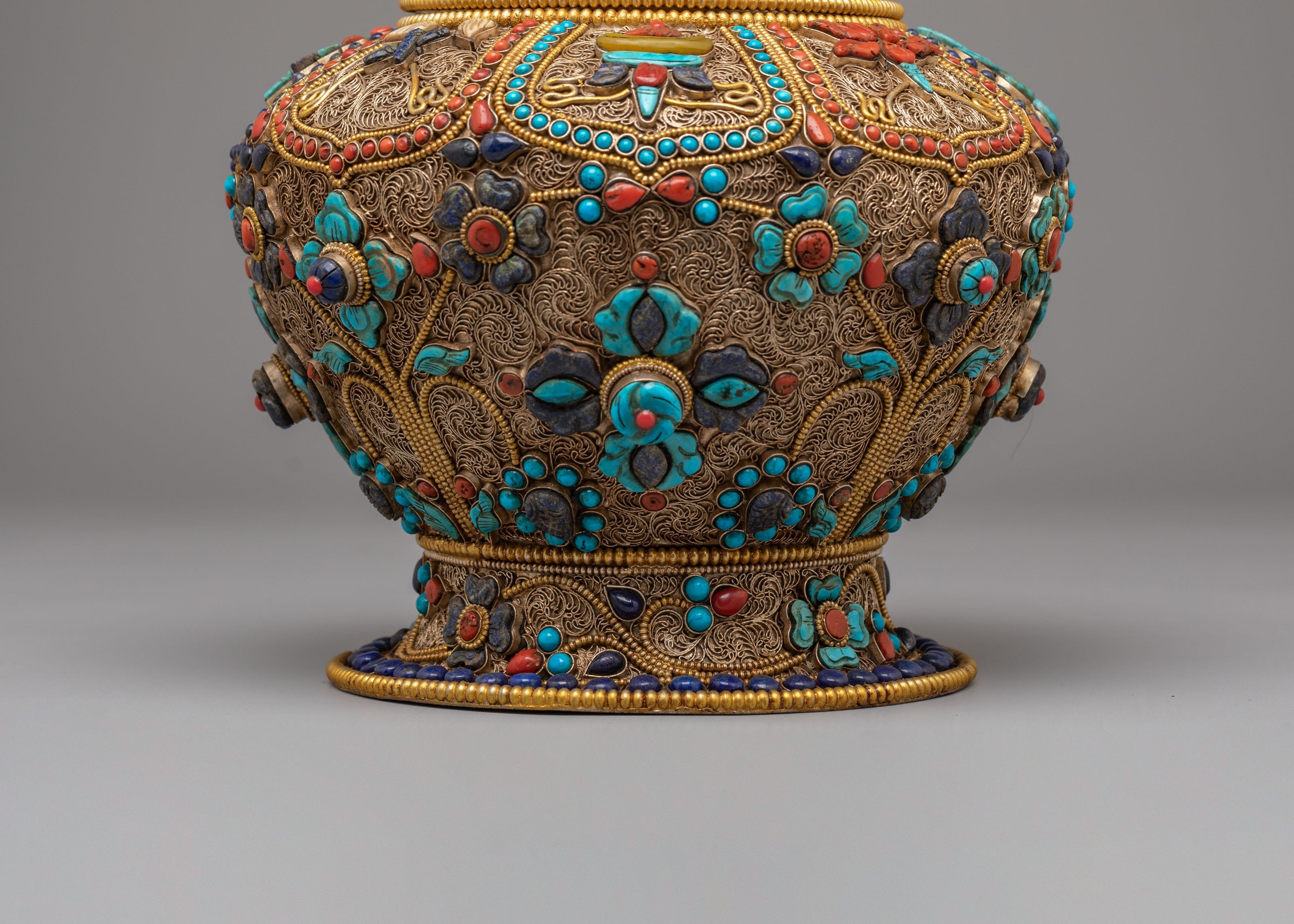 Buddhist Shrine Rice Pot | Filigree Silver Offering Vessel