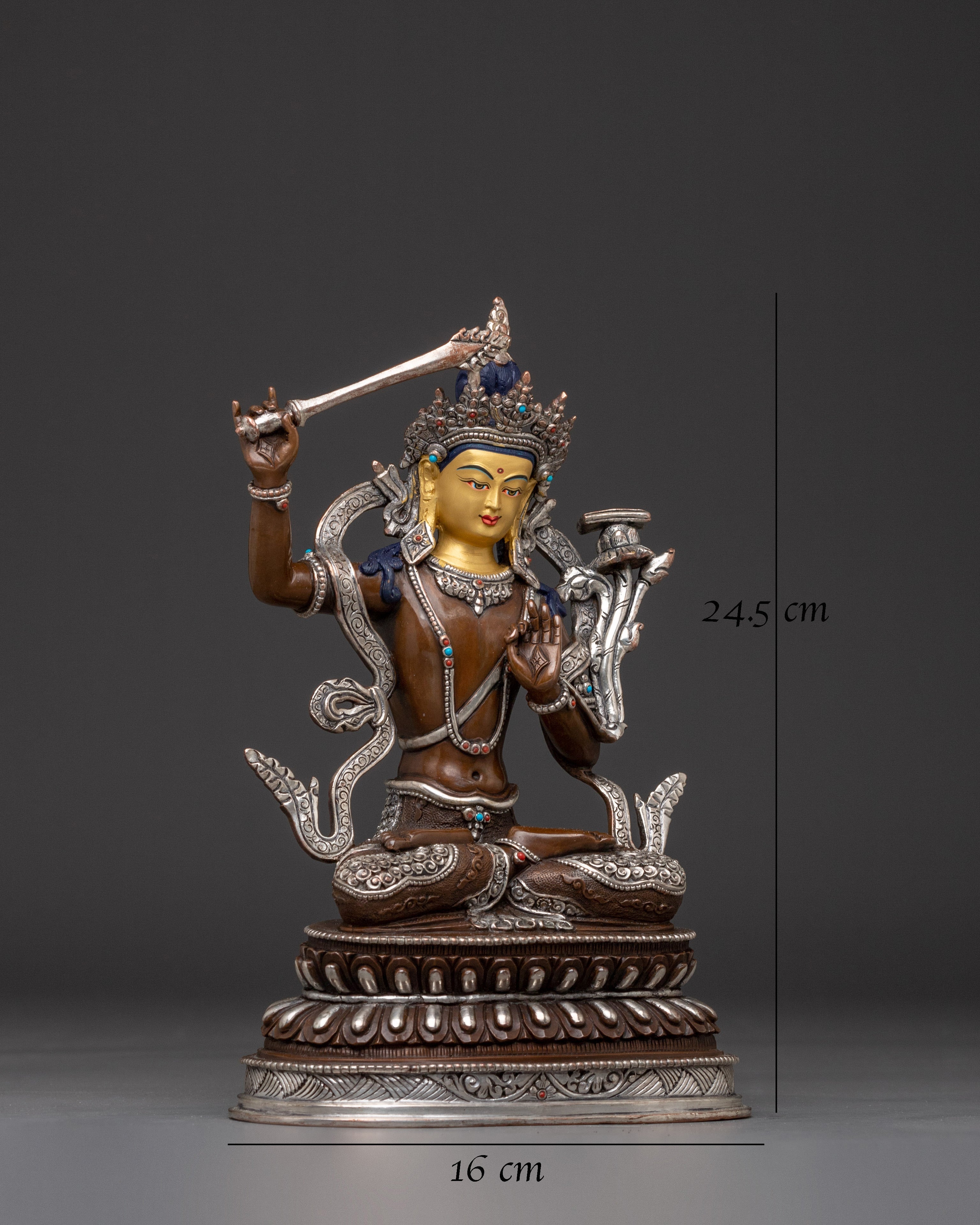 Manjushri Silver Plated Statue 
