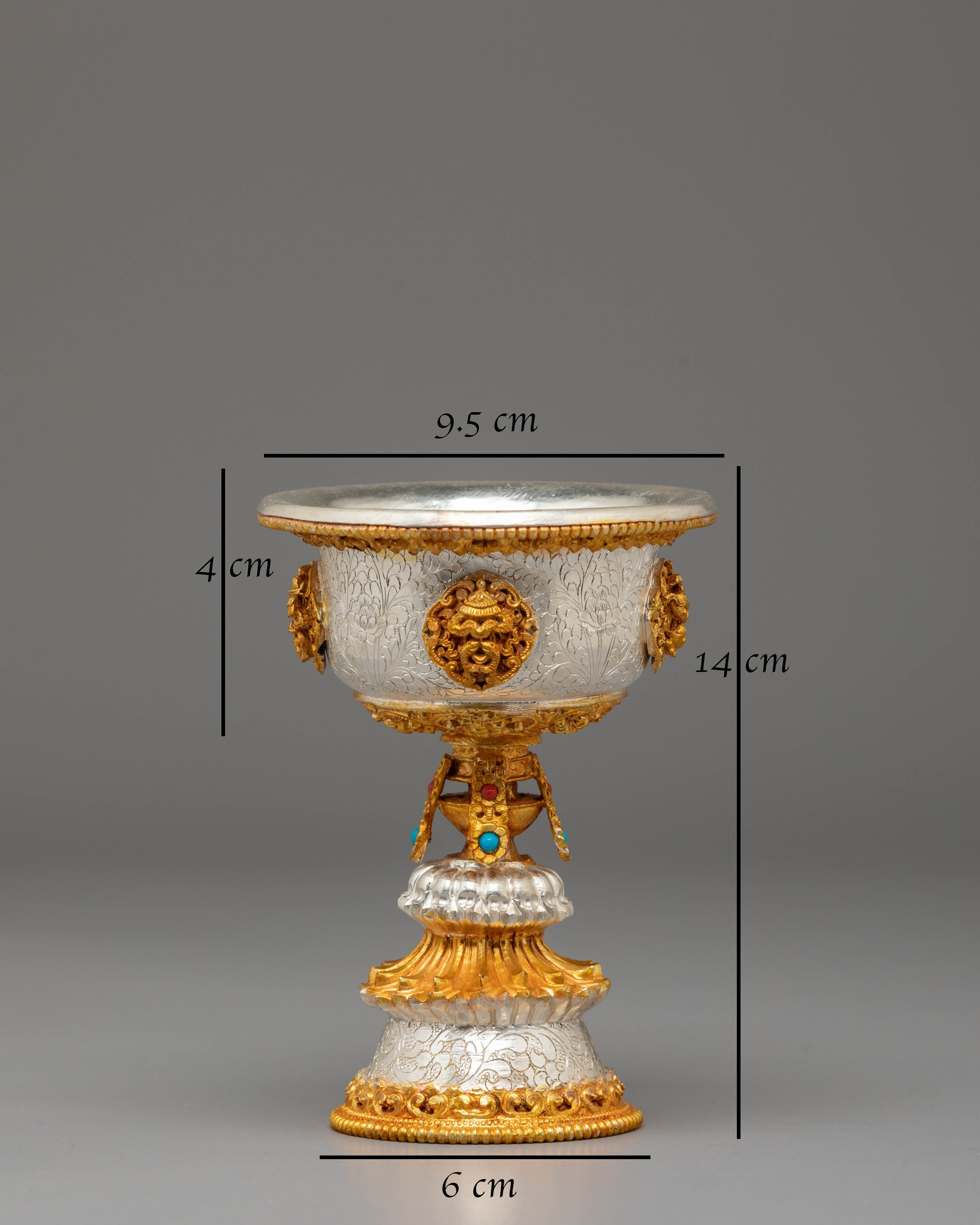 Buddhist Ritual Butter Lamp for Prayer | Gold Silver Plated Tibetan Altar Light