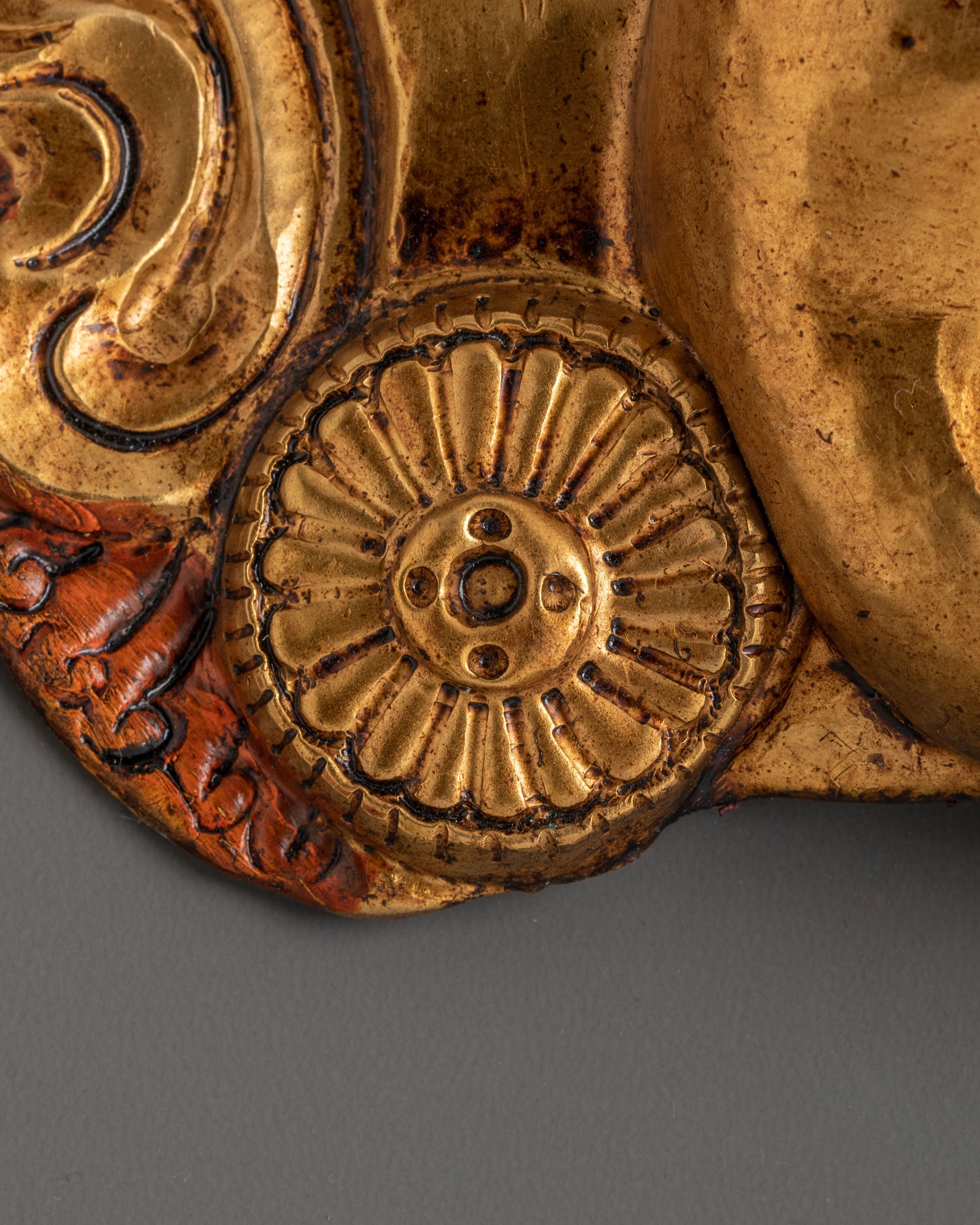 Handmade Tibetan Wrathful Deity Wall Hanging | Gold-Plated Brass Mask