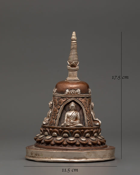 Lotus Moon Disc Engraved Buddha Stupa | Handcrafted Tibetan Stupa
