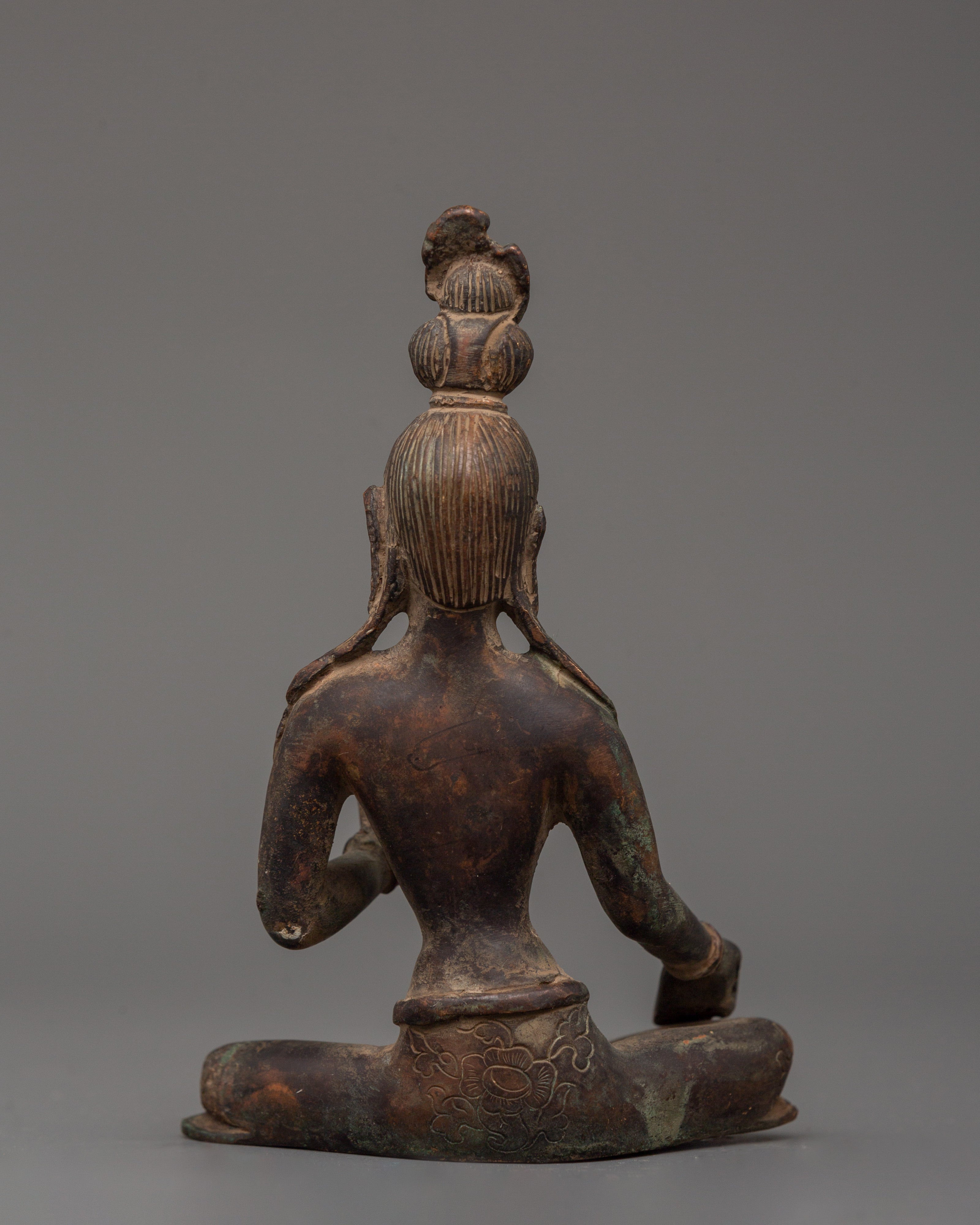 Green Tara Statue in Antique Copper Finish | Tibetan Goddess of Compassion & Protection