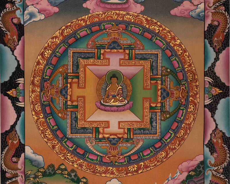 Vintage Buddha Mandala | Dragon Border Vintage Art