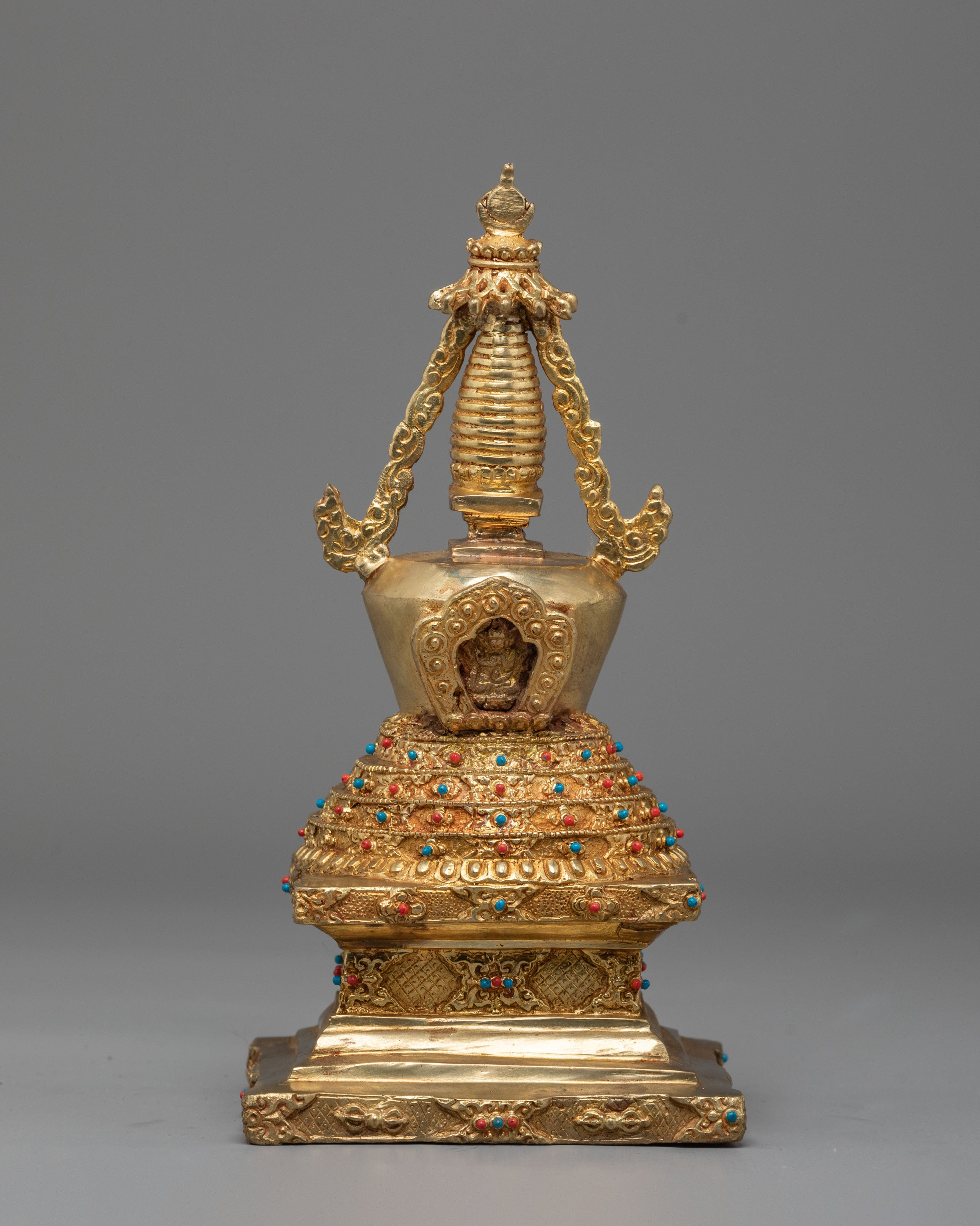 Handcrafted Tibetan Ritual Stupa | Sacred Buddhist Gold Plated Shrine