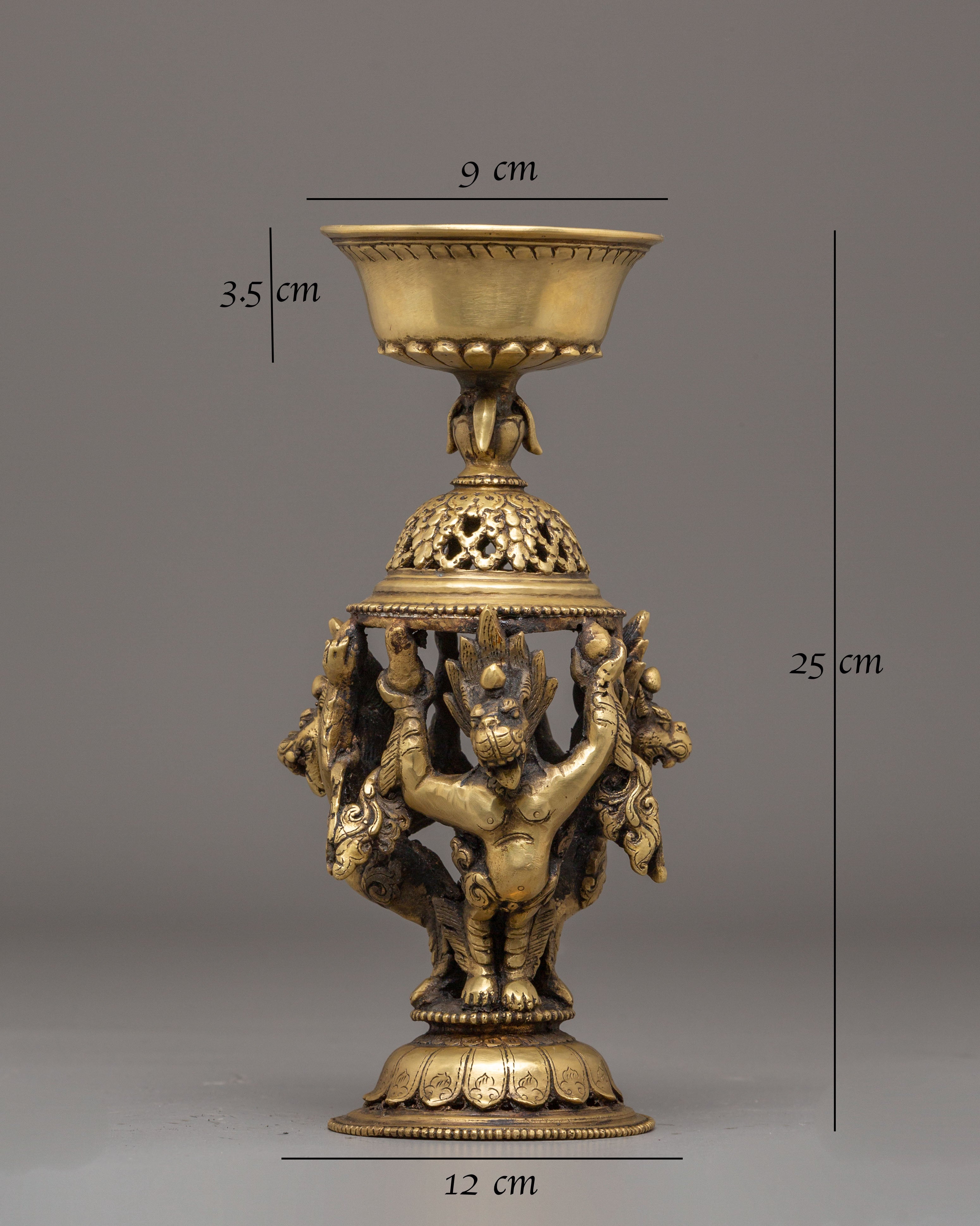 Handcrafted Brass Oil Lamp Set for Offering | Tibetan Ritual Lamps