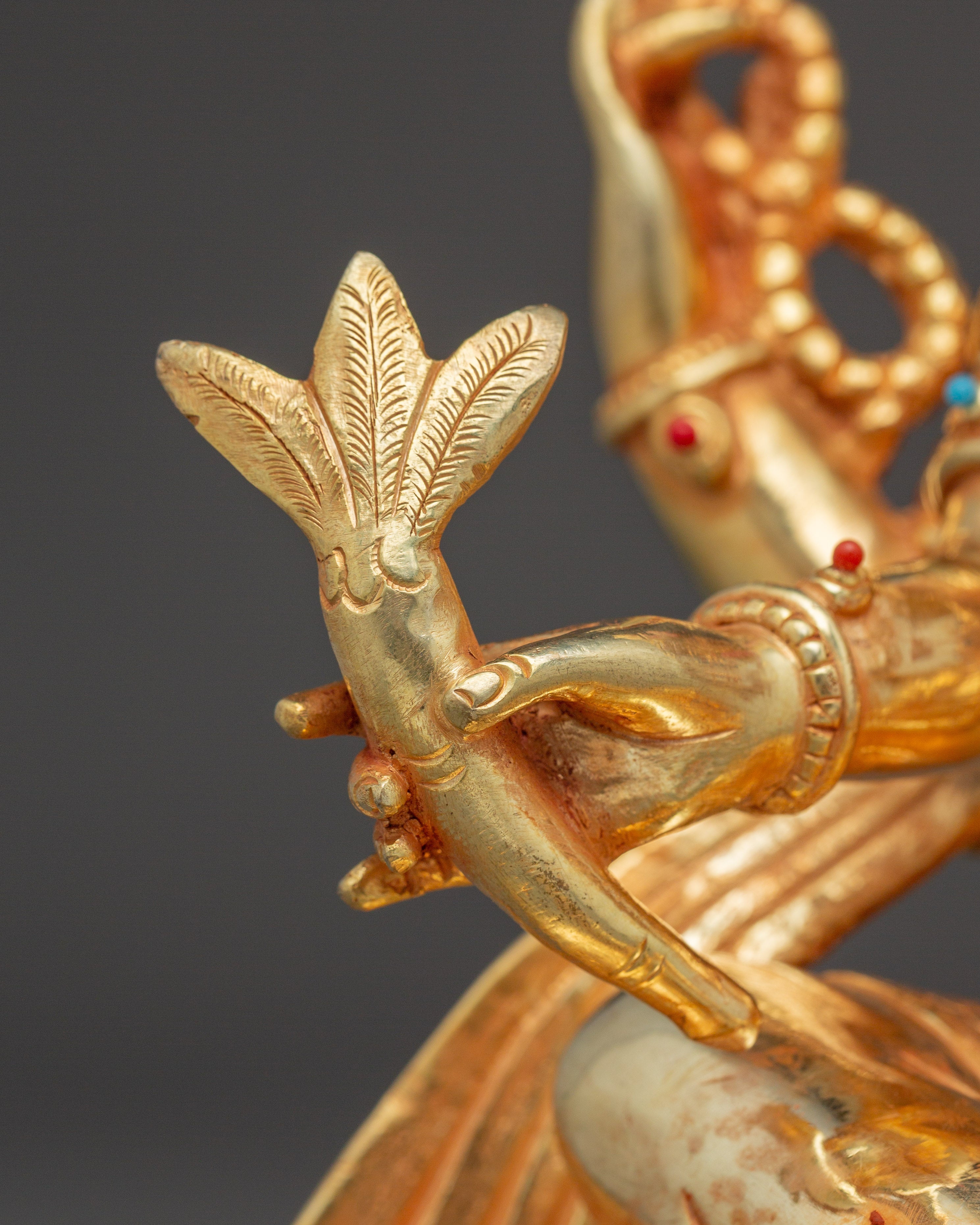 Handmade Gold-Plated Ganesha Sculpture | Copper Body with Coral & Turquoise Stones