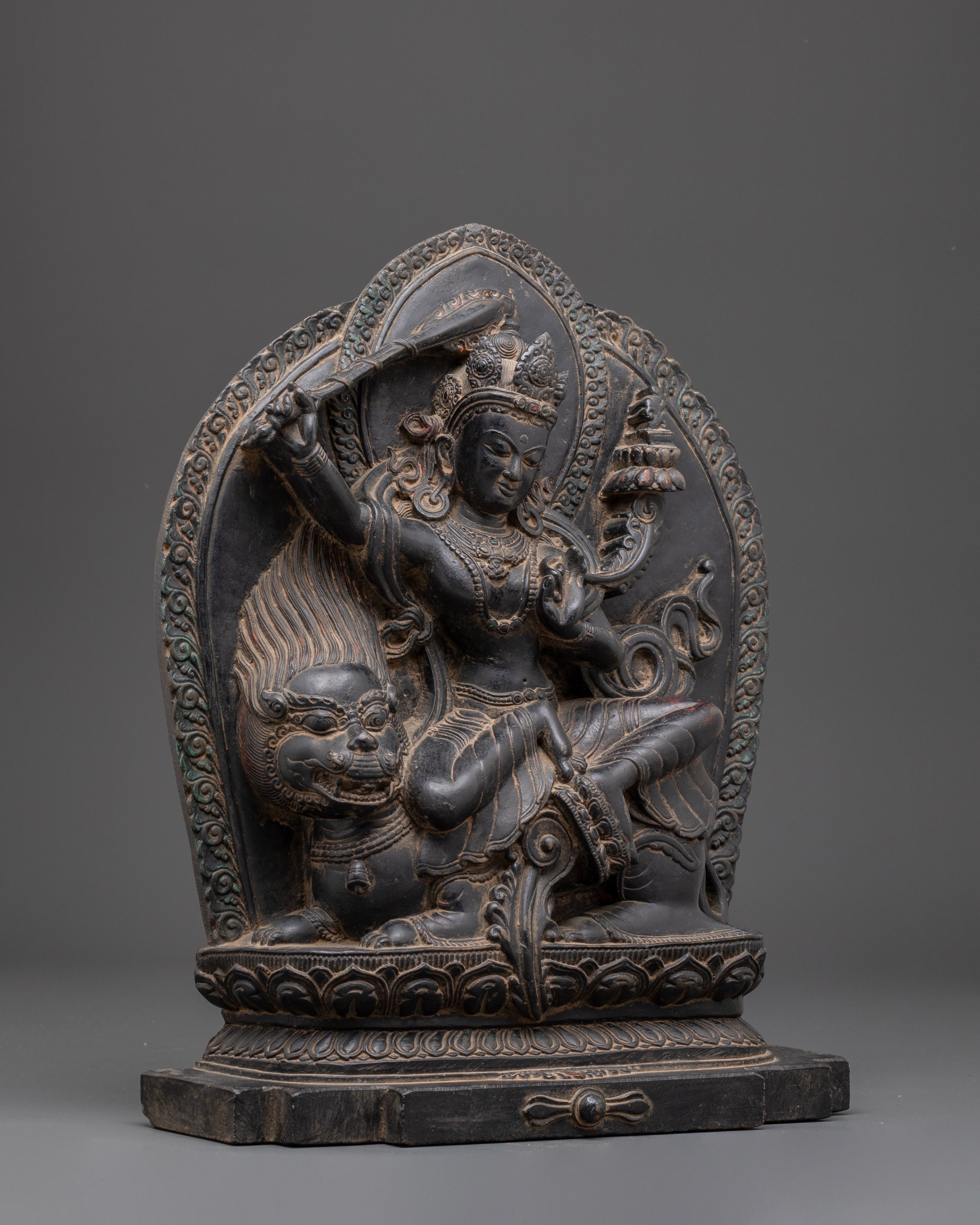 Handmade Statue of Simhanada Manjushri | Fierce Wisdom Deity Powder Stone Sculpture