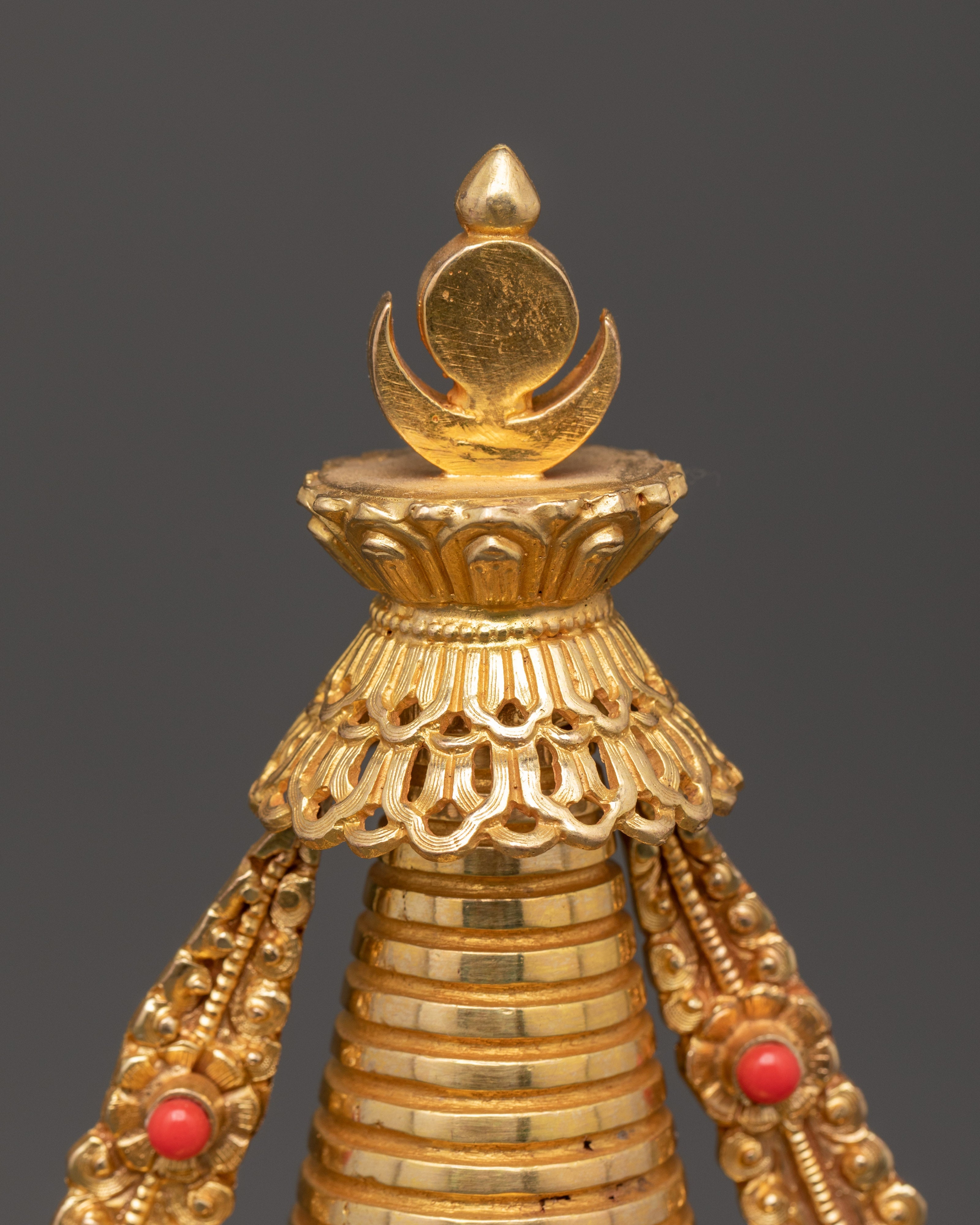 Traditional Tibetan Stupa Art | Copper Gold Plated Stupa Sculpture