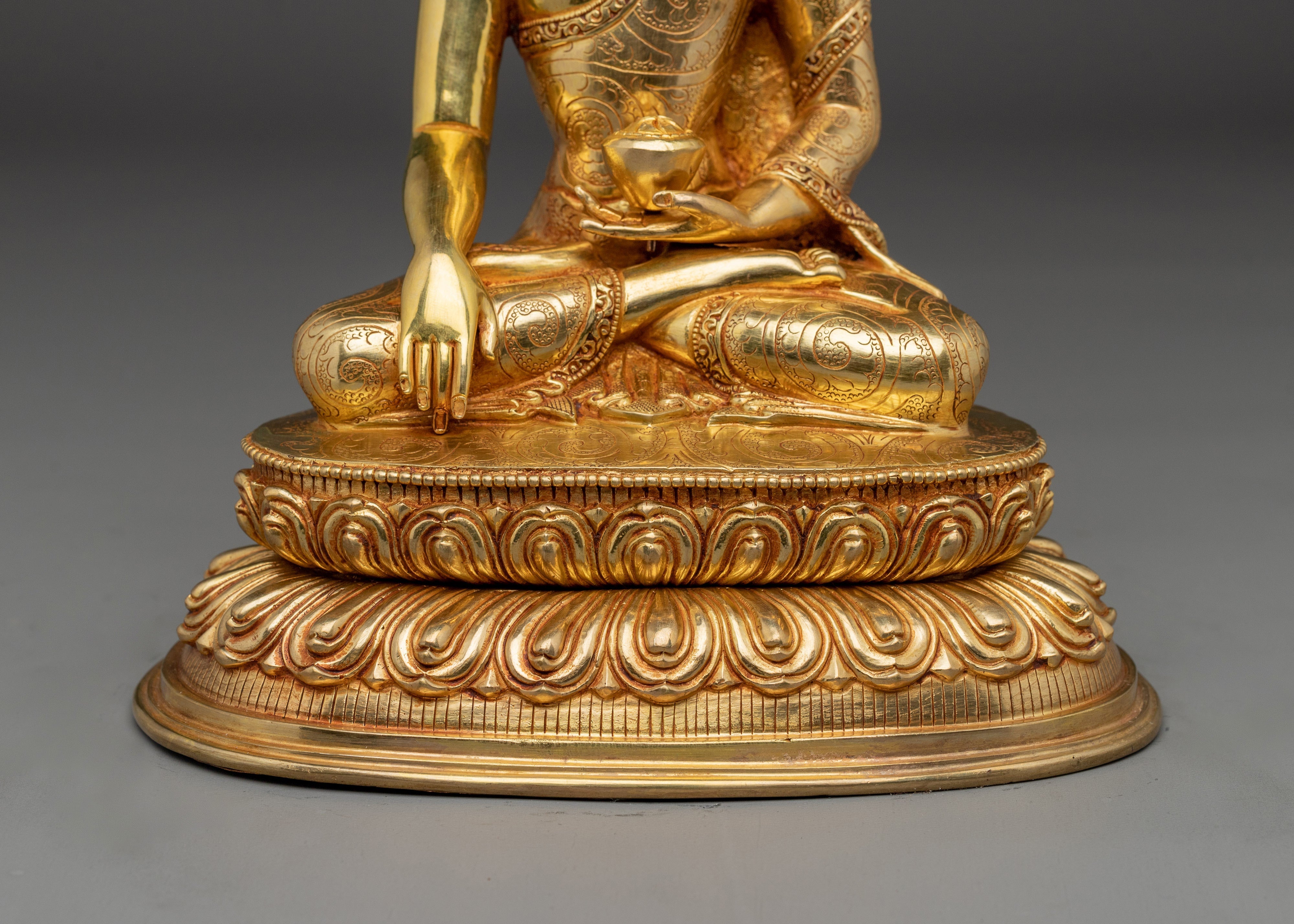 24K Gold Gilded Copper Shakyamuni Buddha | Perfect for Meditation and Altar Decor