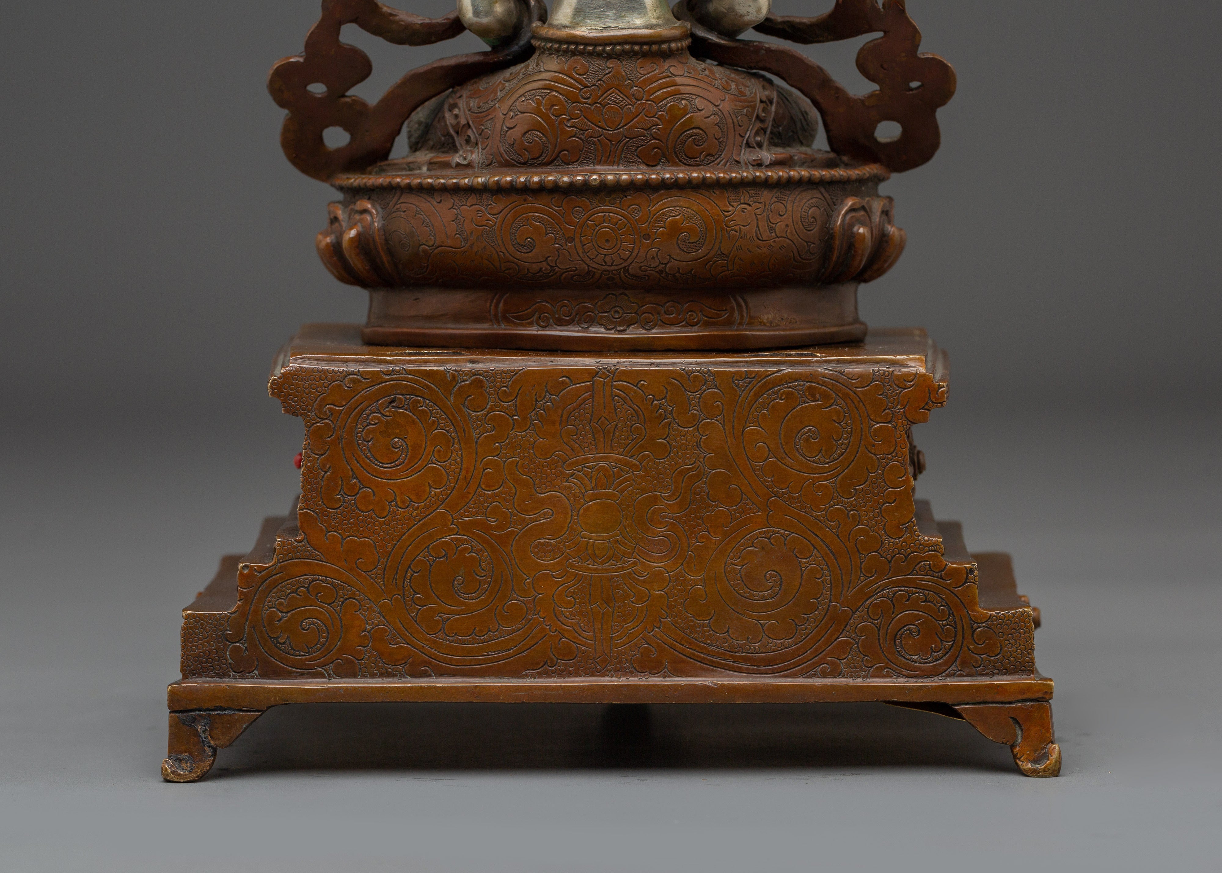 Amitayus Buddha Statue with Throne | Gold Gilded Copper Sculpture for Longevity