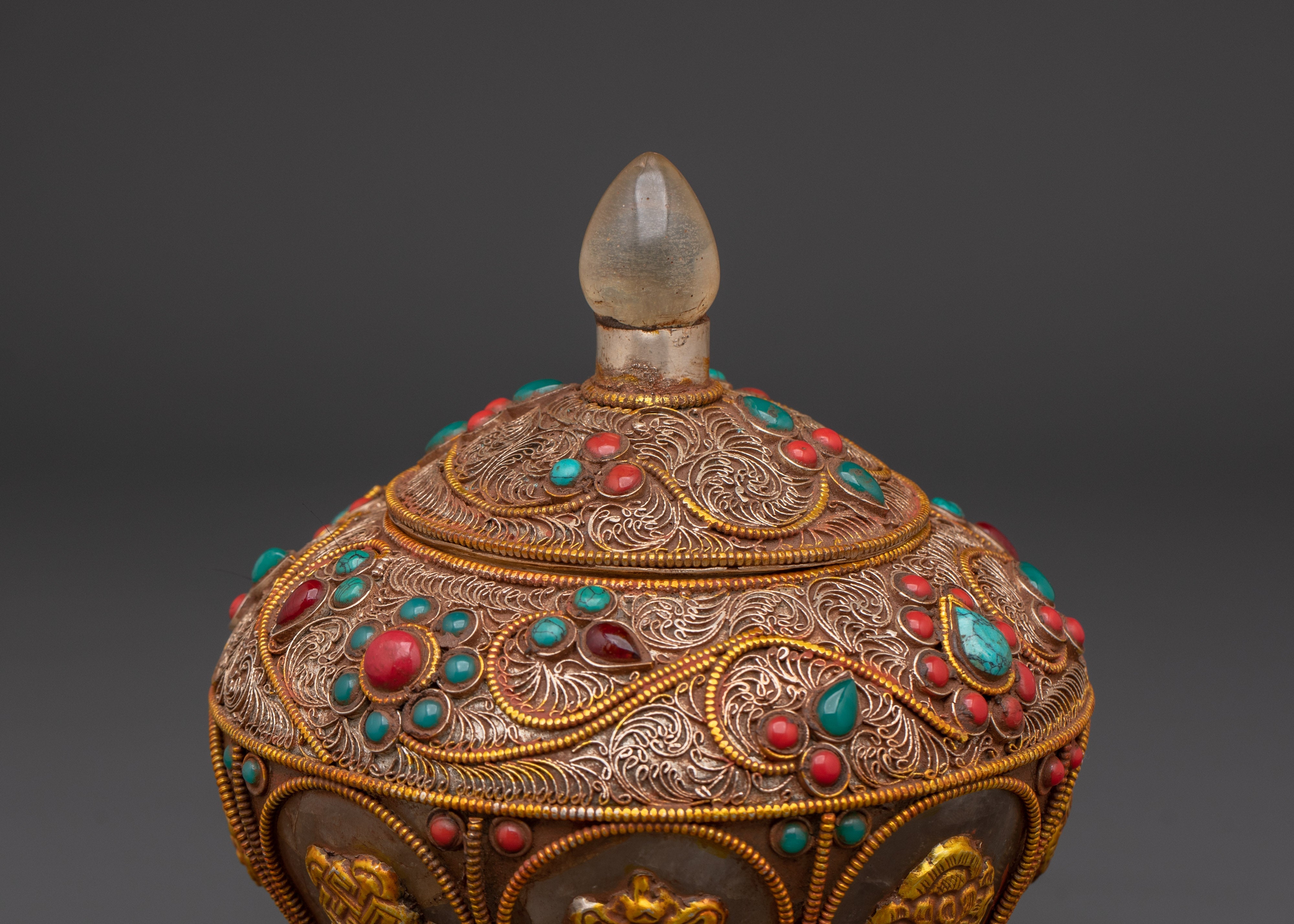 Decorative Rice Pot | Elegant Pot With Crystal, Copper, And Artificial Stones