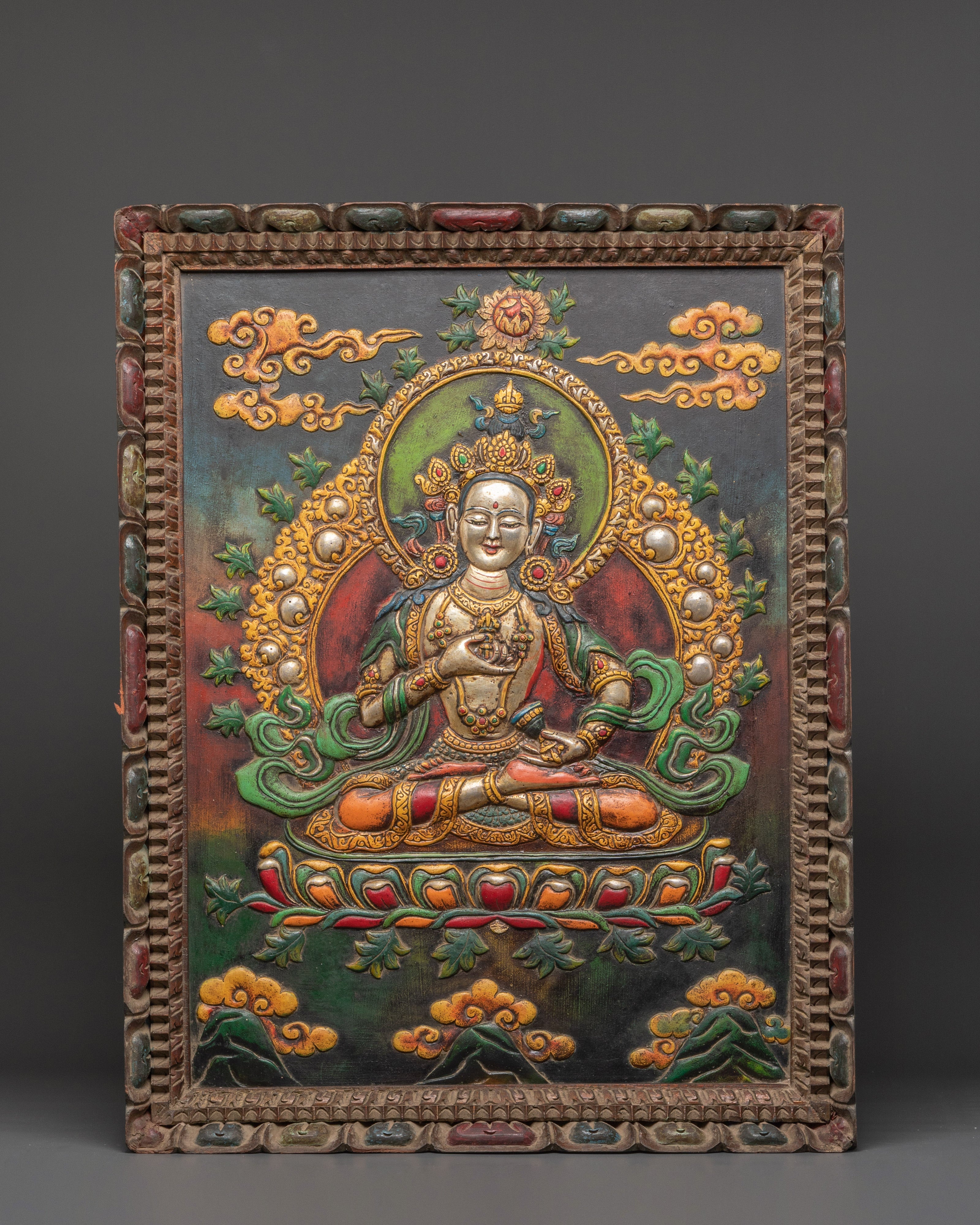 Vajrasattva Wall Hanging in Wooden Frame with Acrylic Colors