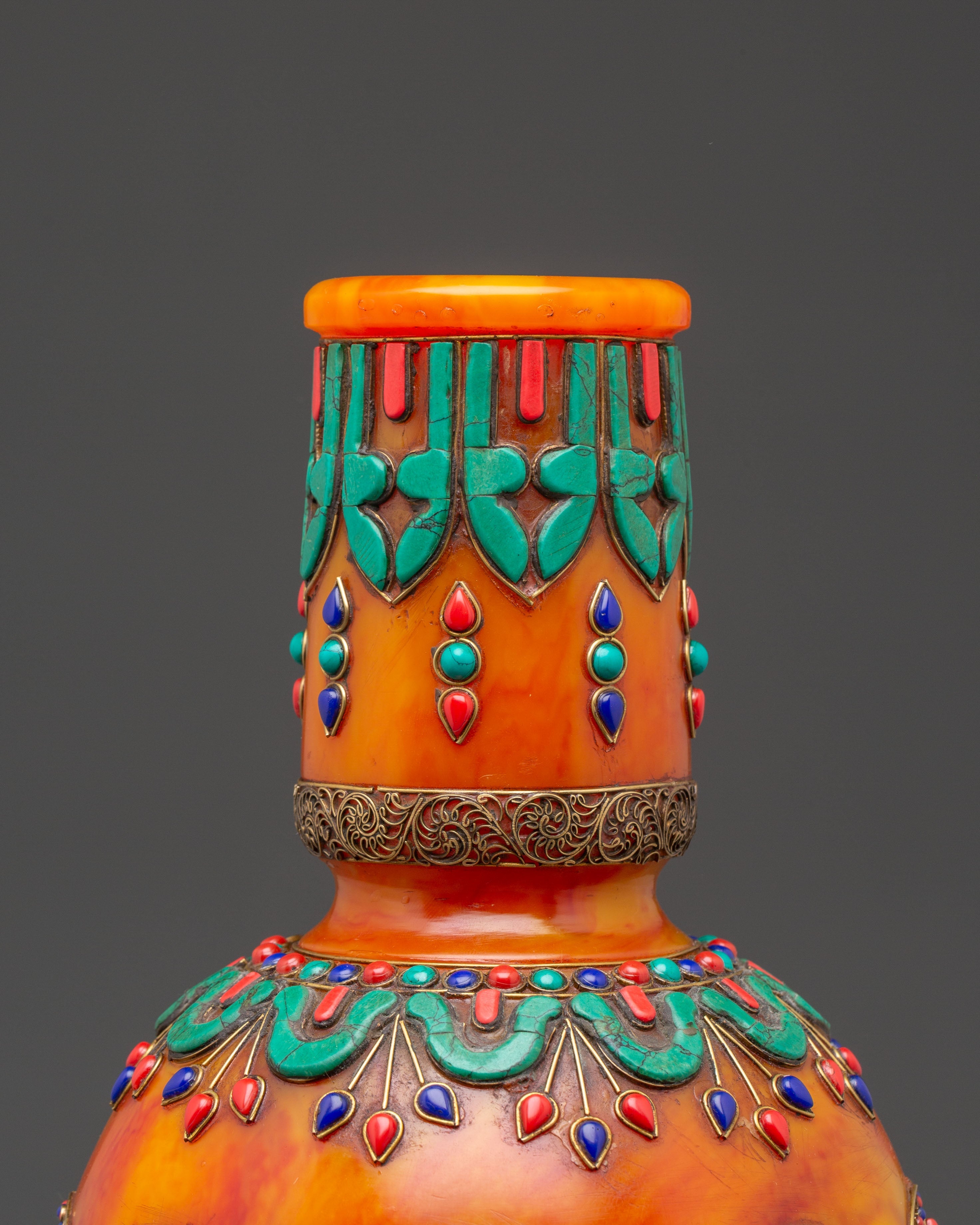 Decorative Resin Vase | Vase with Lapis, Coral, and Turquoise Stones